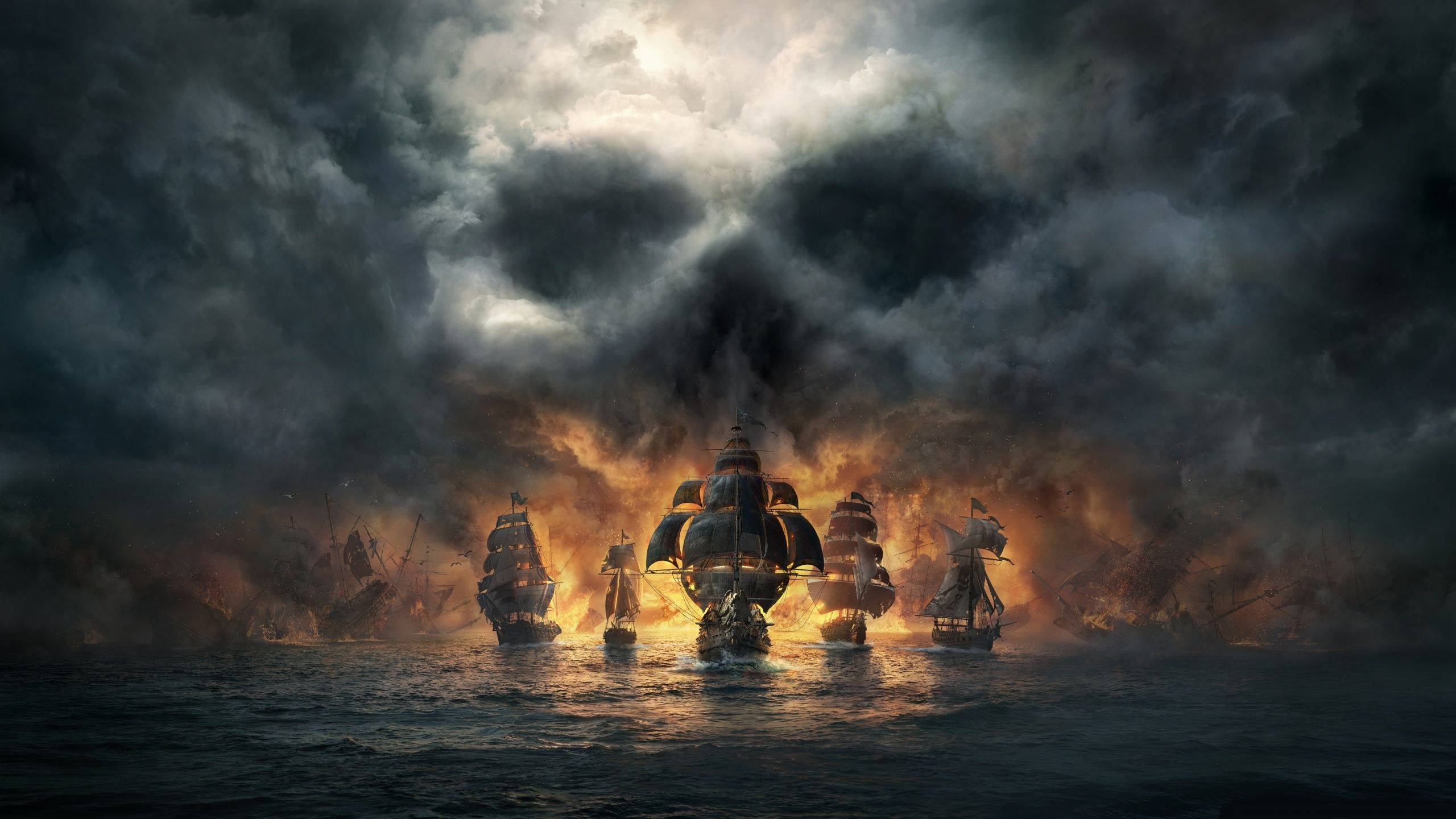Pirate Boats, skull smoke, 1440p, 2K Desktop Wallpaper