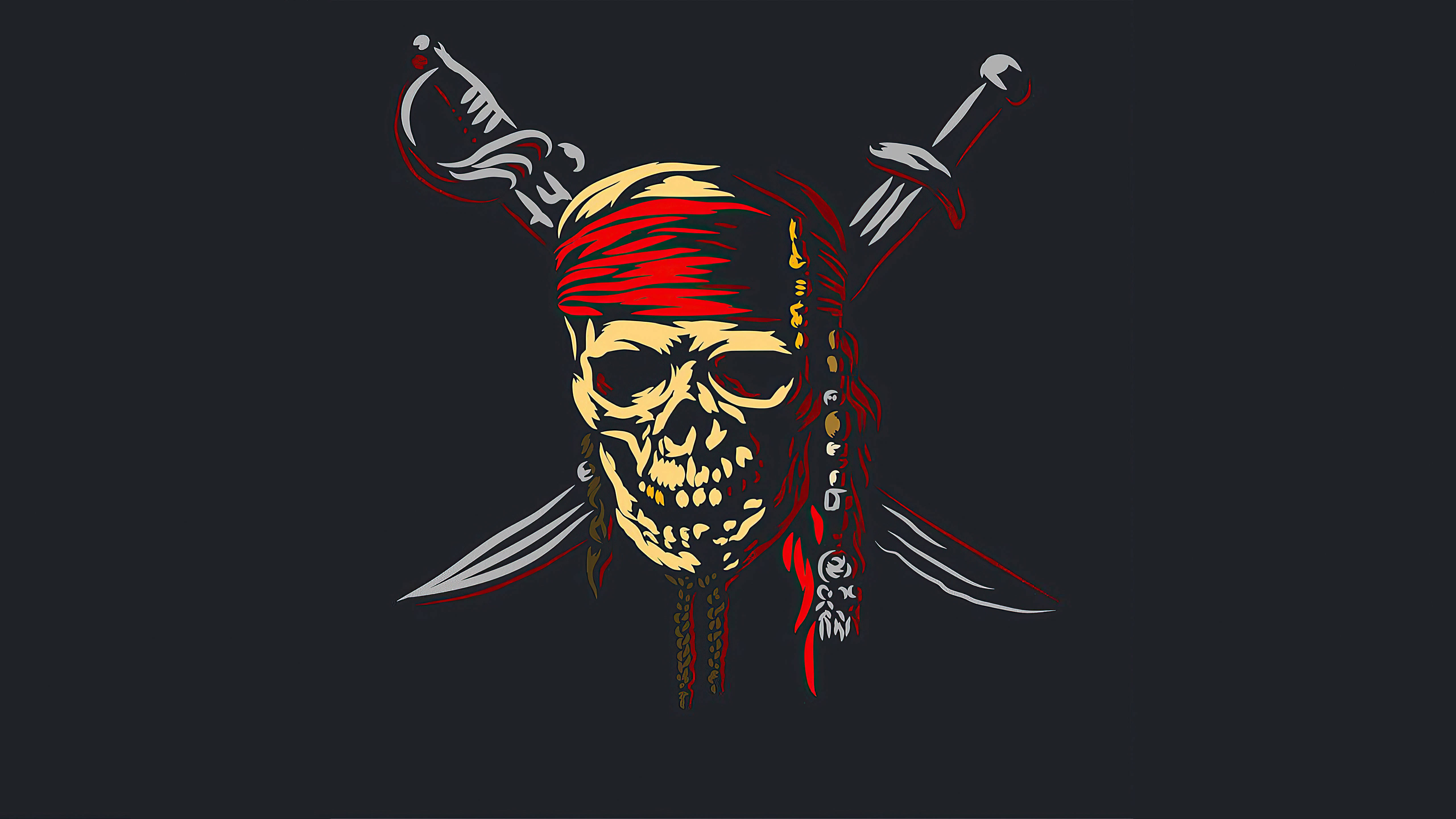 pirate skull, red bandana, braids, 5K Desktop Wallpaper