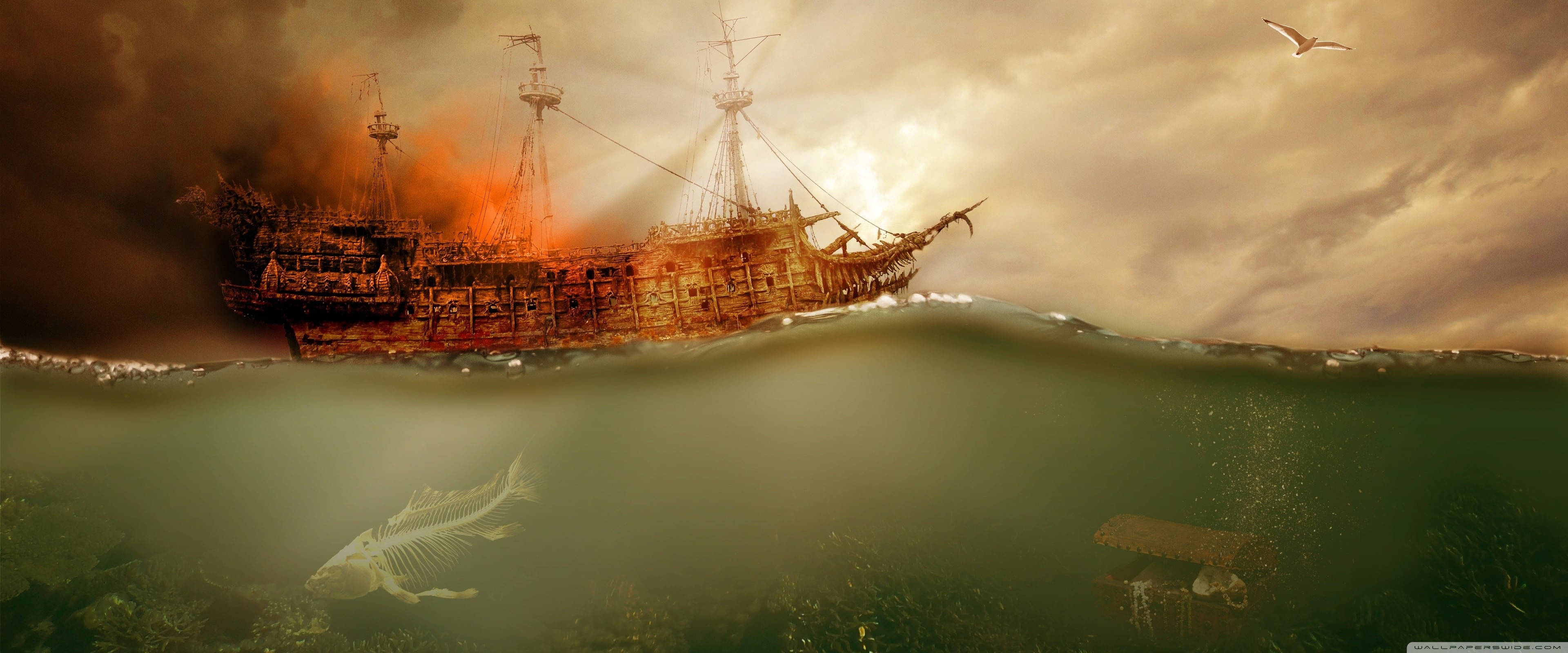 4K, Pirate Ship, sunken galleon, 4K Desktop Wallpaper