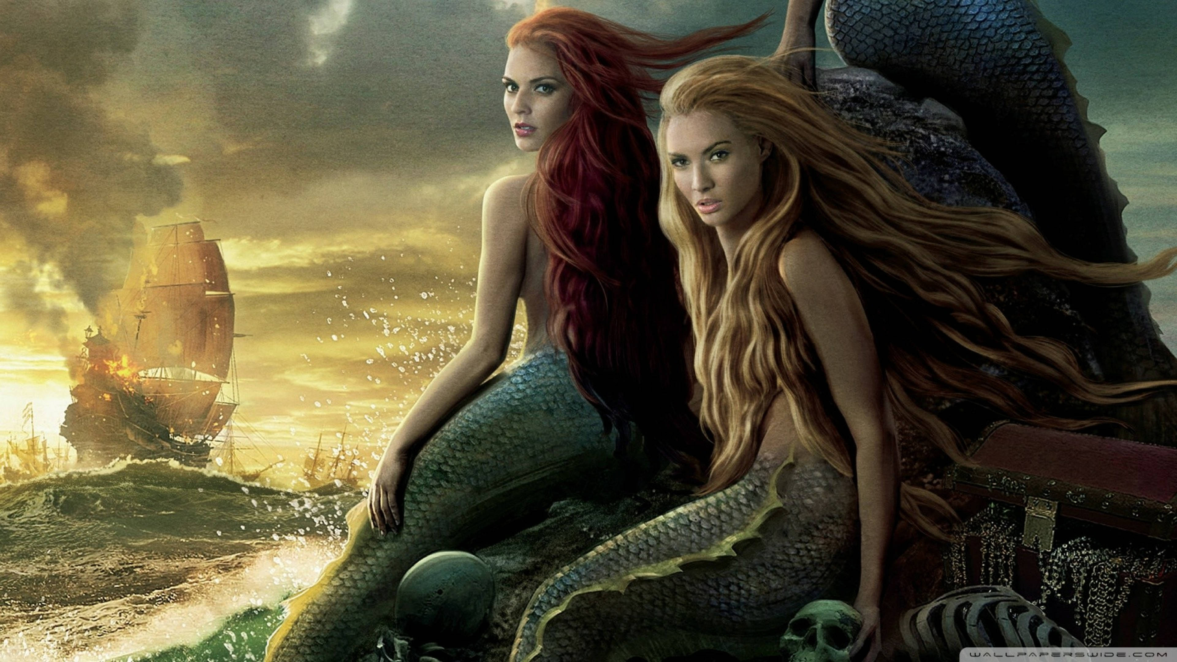 Pirates Of The Caribbean, mermaids, red hair, 4K Desktop Wallpaper