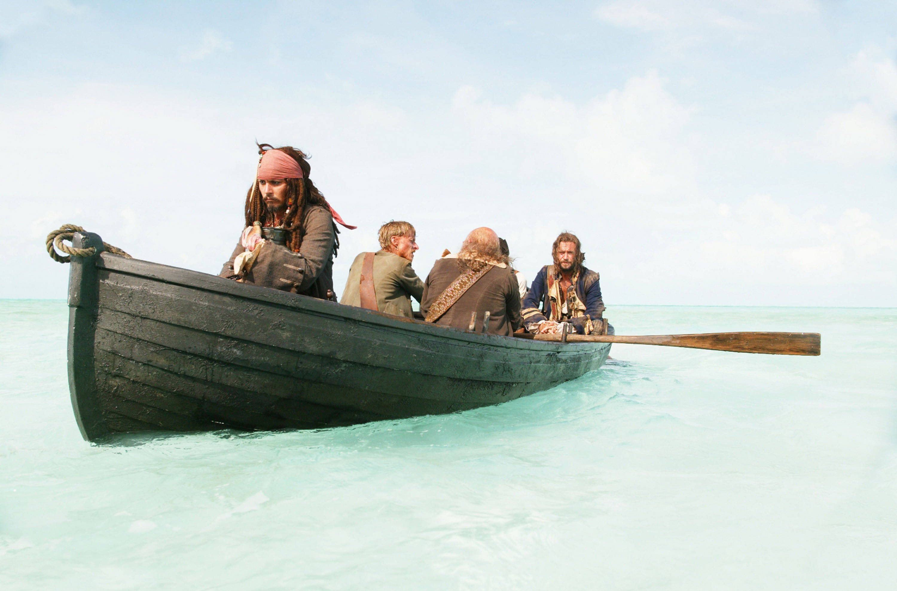Pirates Of The Caribbean, rowboat, turquoise waters, 2K Desktop Wallpaper