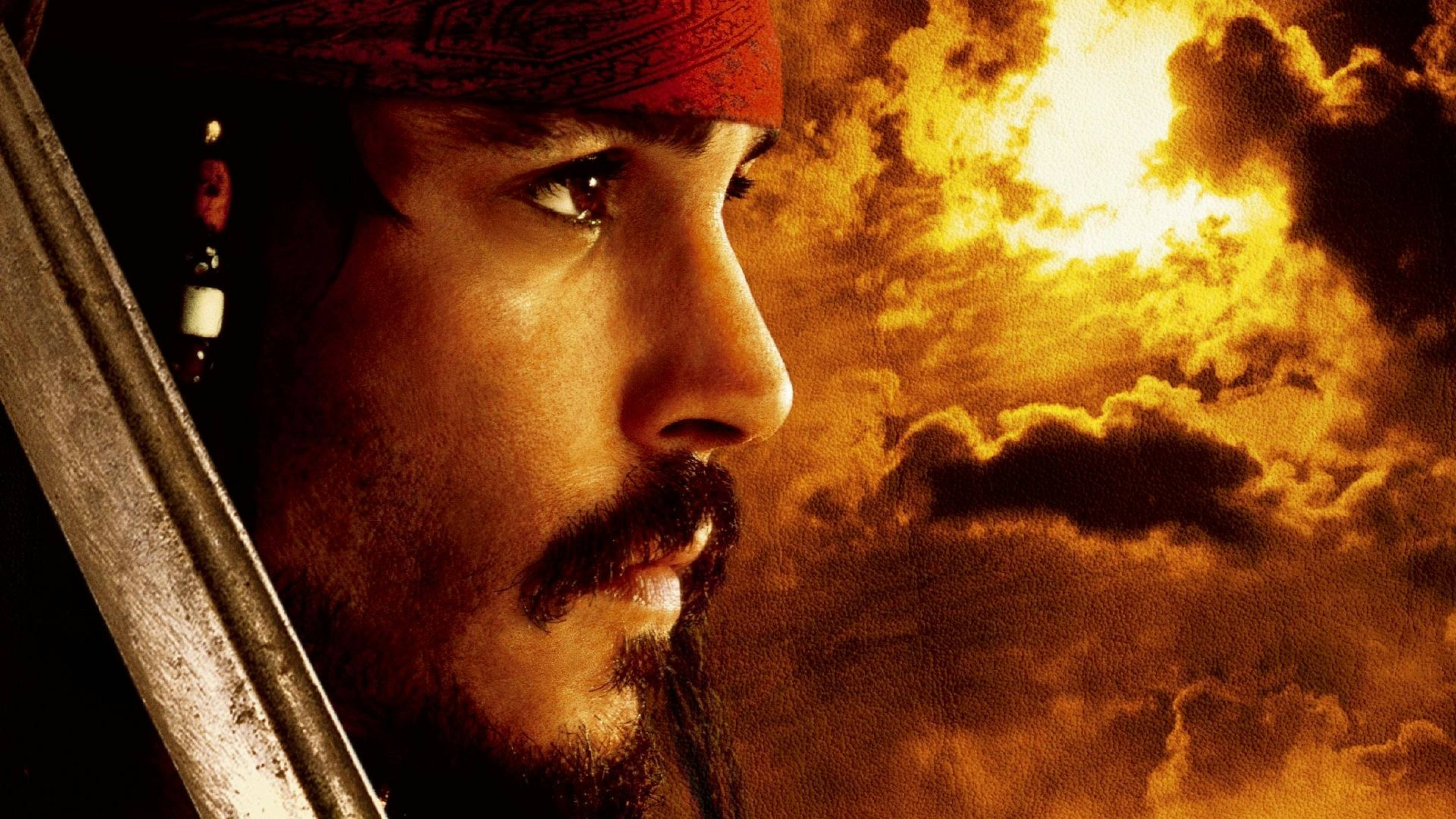 Pirates Of The Caribbean, red bandana, sword, 4K Desktop Wallpaper