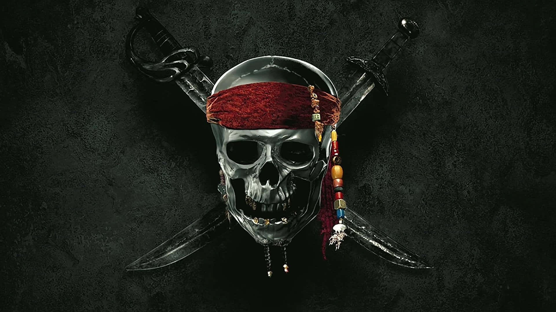 skull and crossbones, metallic pirate skull, red bandana, Full HD Desktop Wallpaper