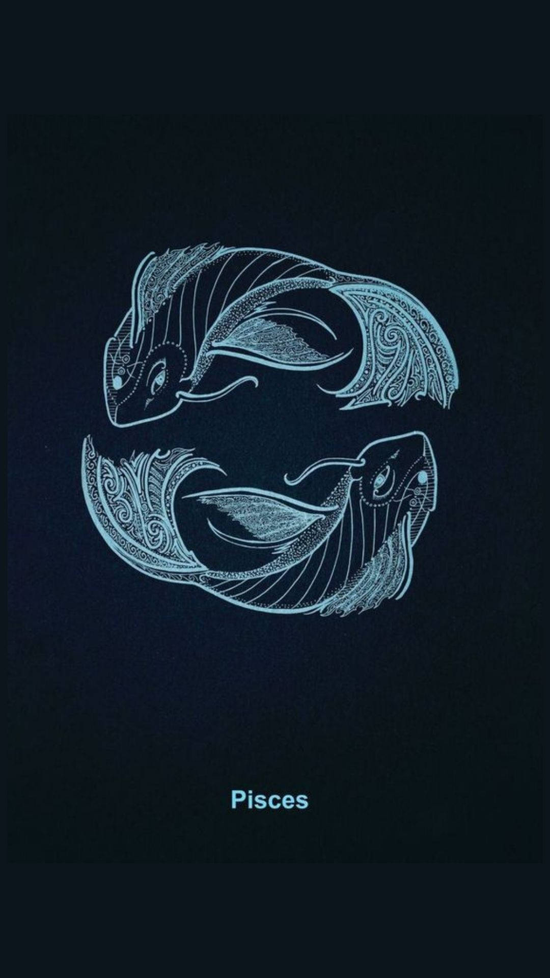Pisces, glowing fish symbol, dark blue background, Full HD Phone Wallpaper