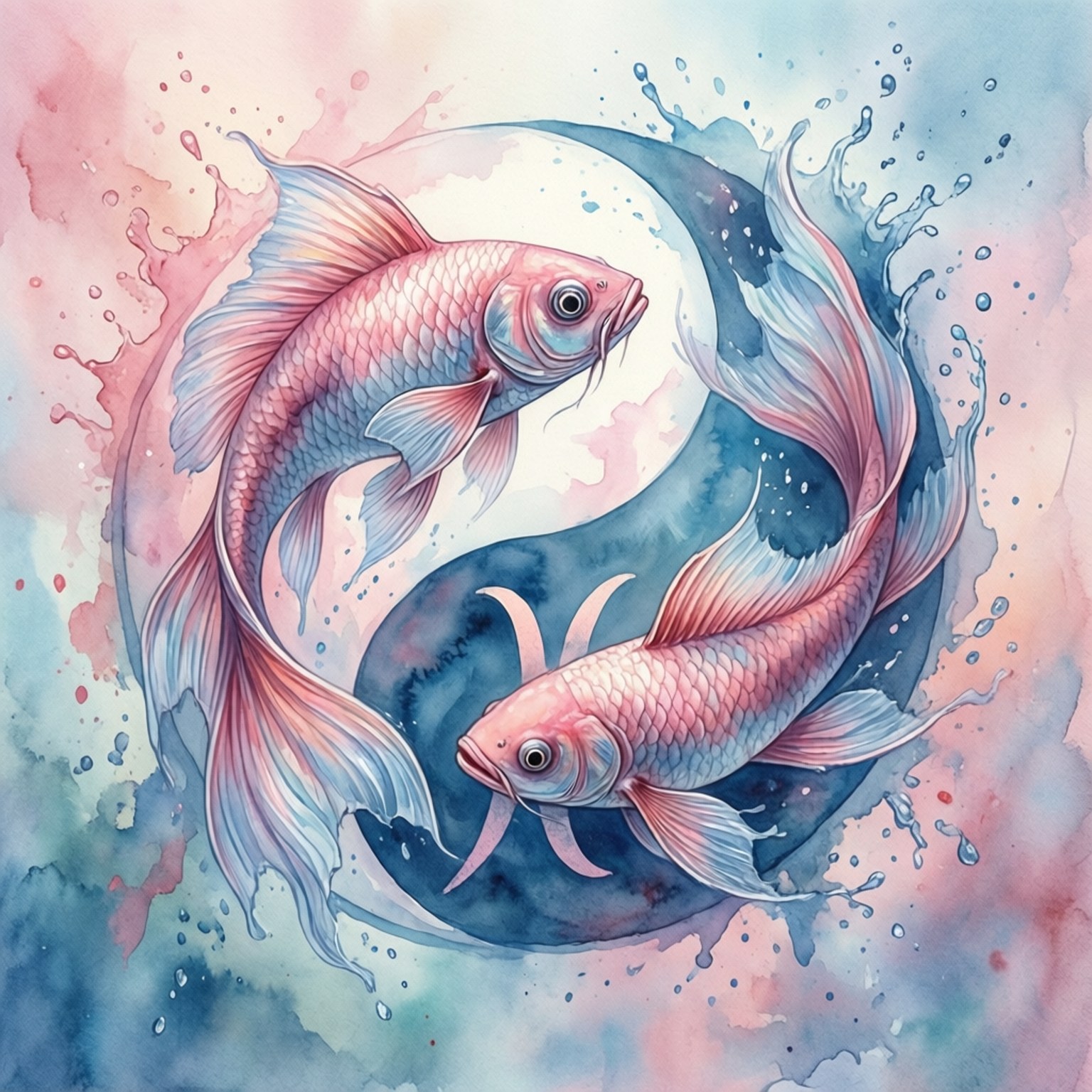 Pisces, yin yang, pink and blue koi fish, HD Desktop Wallpaper