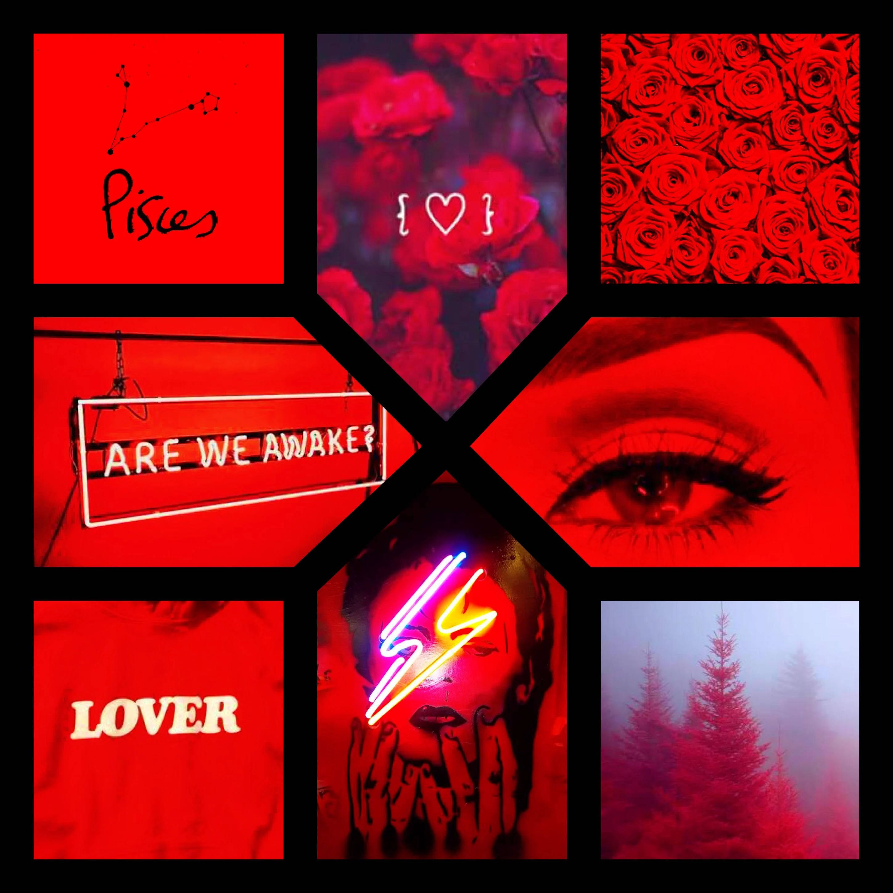 Pisces, red-toned, roses, 2K Desktop Wallpaper