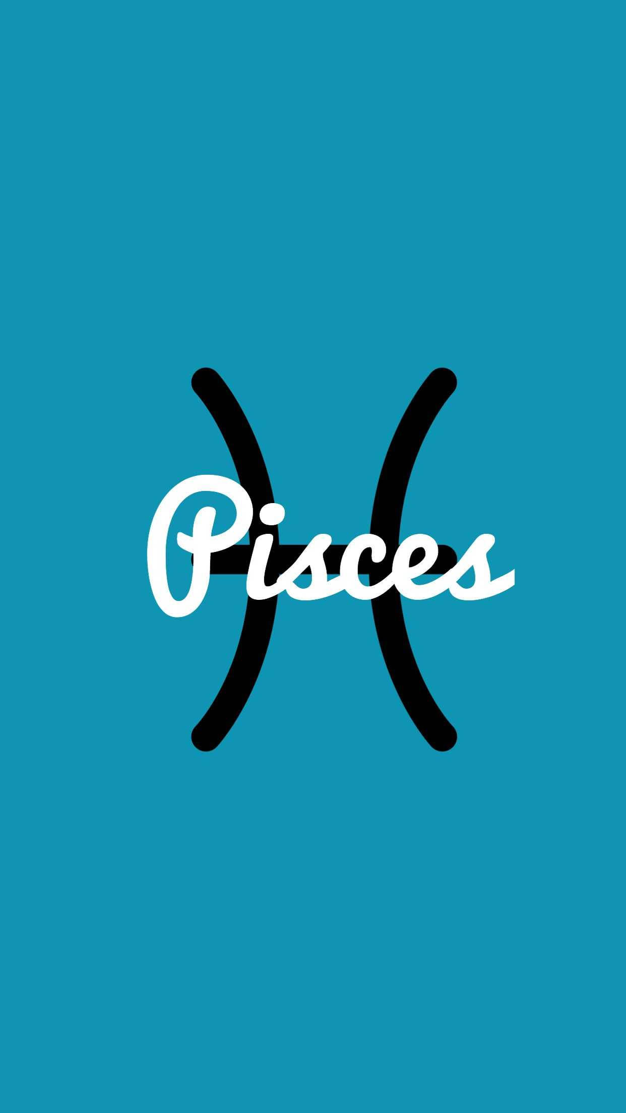 Pisces, teal background, white script, Full HD Phone Wallpaper