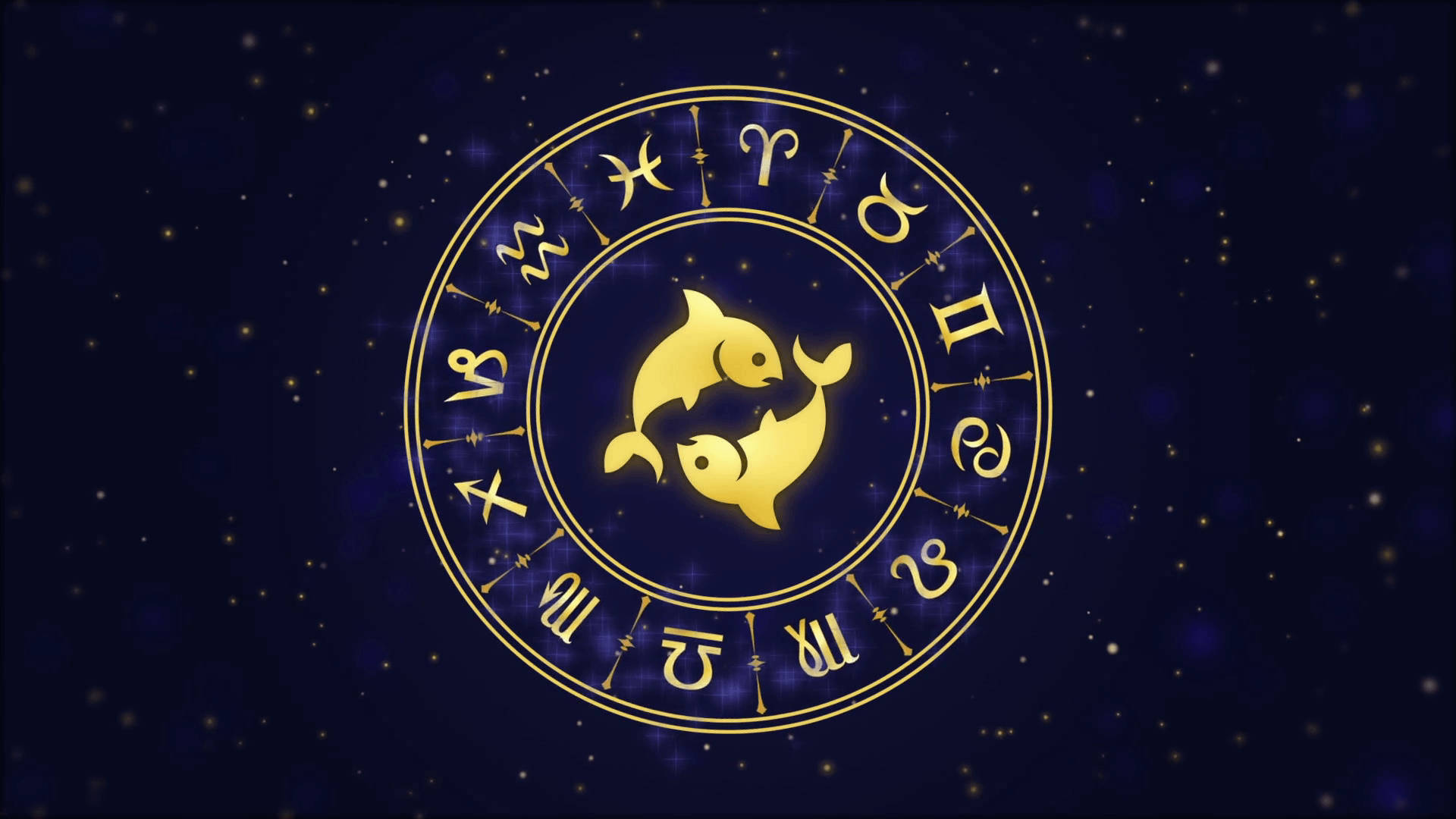 Pisces, zodiac wheel, golden, Full HD Desktop Wallpaper