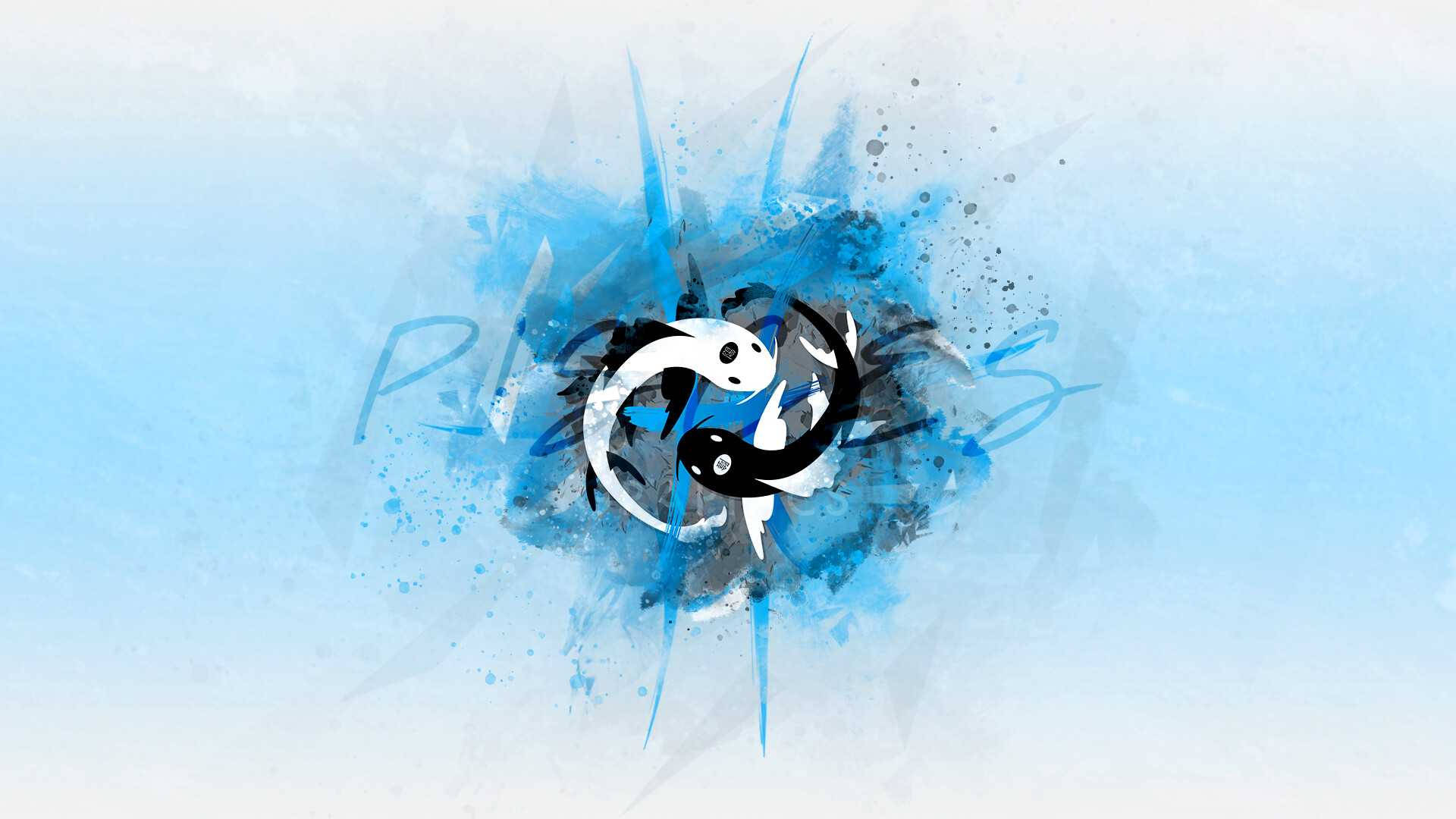 Pisces, blue and white yin yang symbol, paint splatters, Full HD Desktop Wallpaper