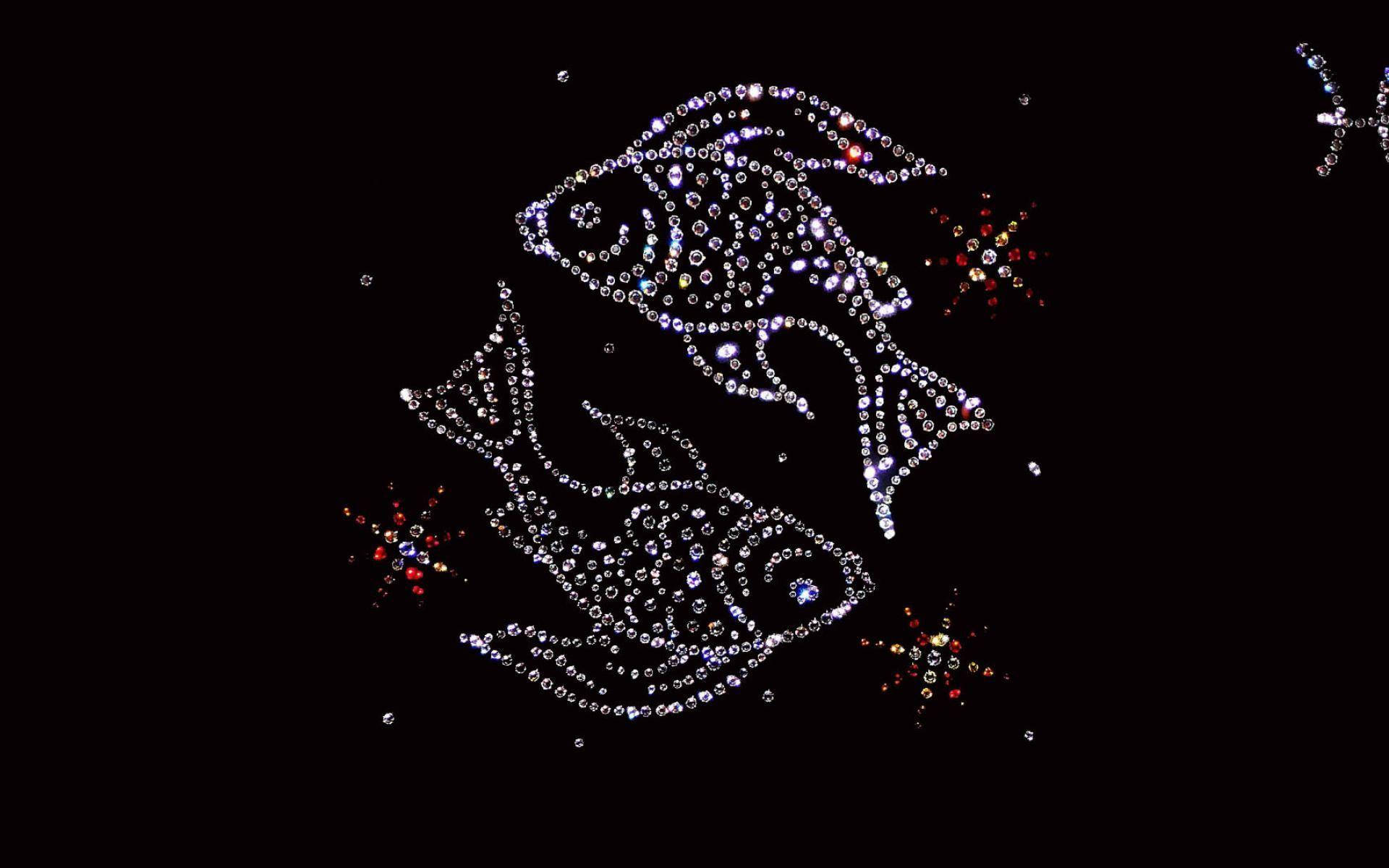 Pisces, beaded fish symbol, rhinestones, Full HD Desktop Wallpaper