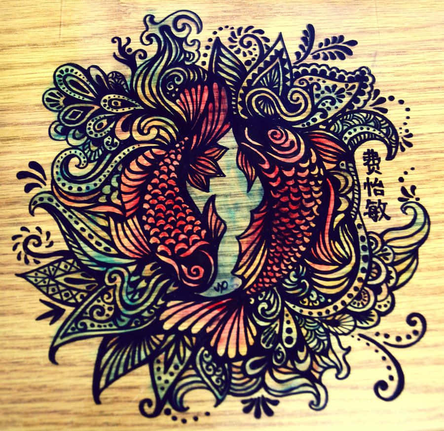 Pisces, koi fish, mandala patterns, SD Desktop Wallpaper
