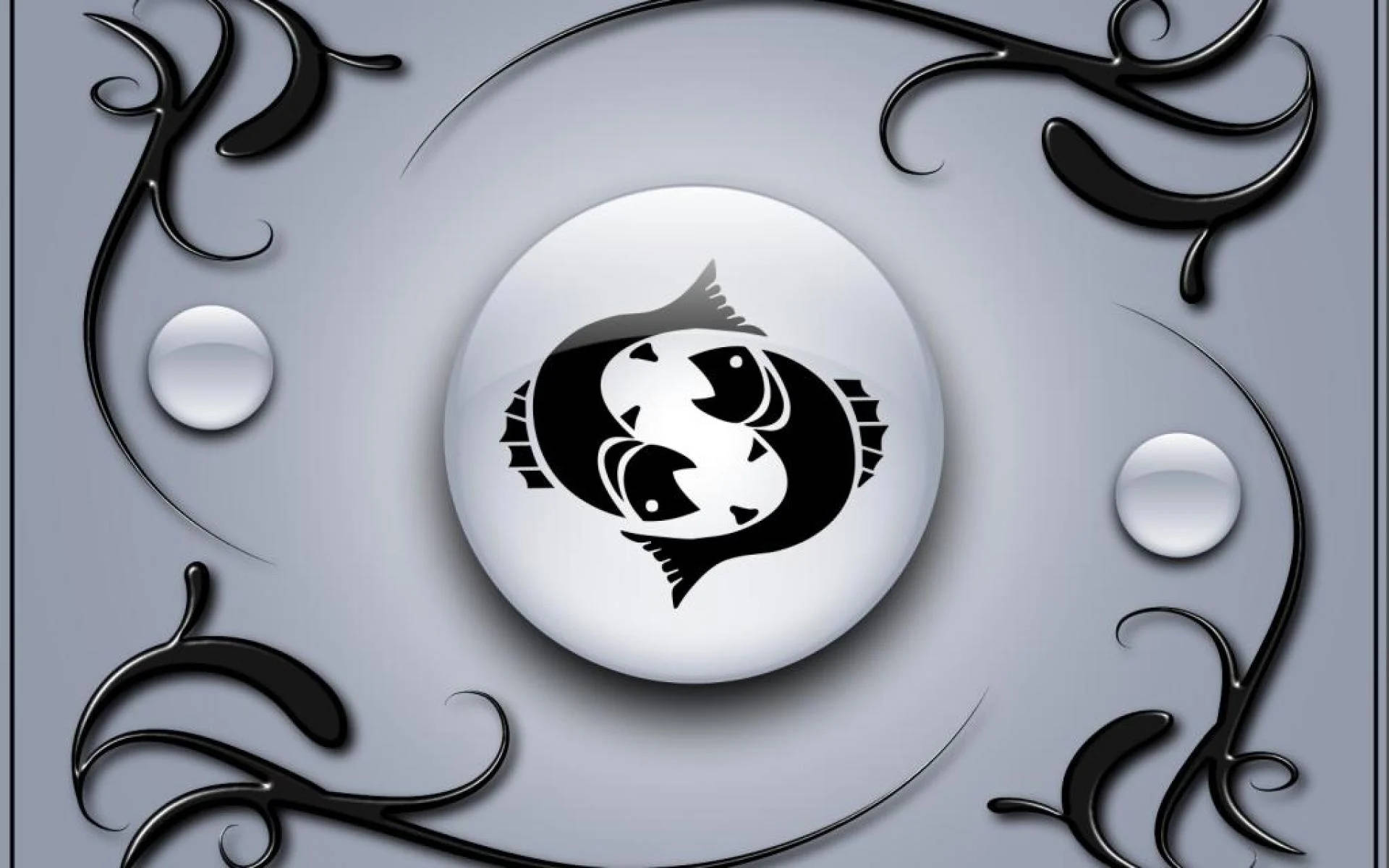 Pisces, yin yang fish symbol, silver orb, Full HD Desktop Wallpaper