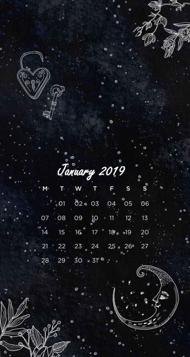 January 2019, pitch black, white line art, HD Phone Wallpaper