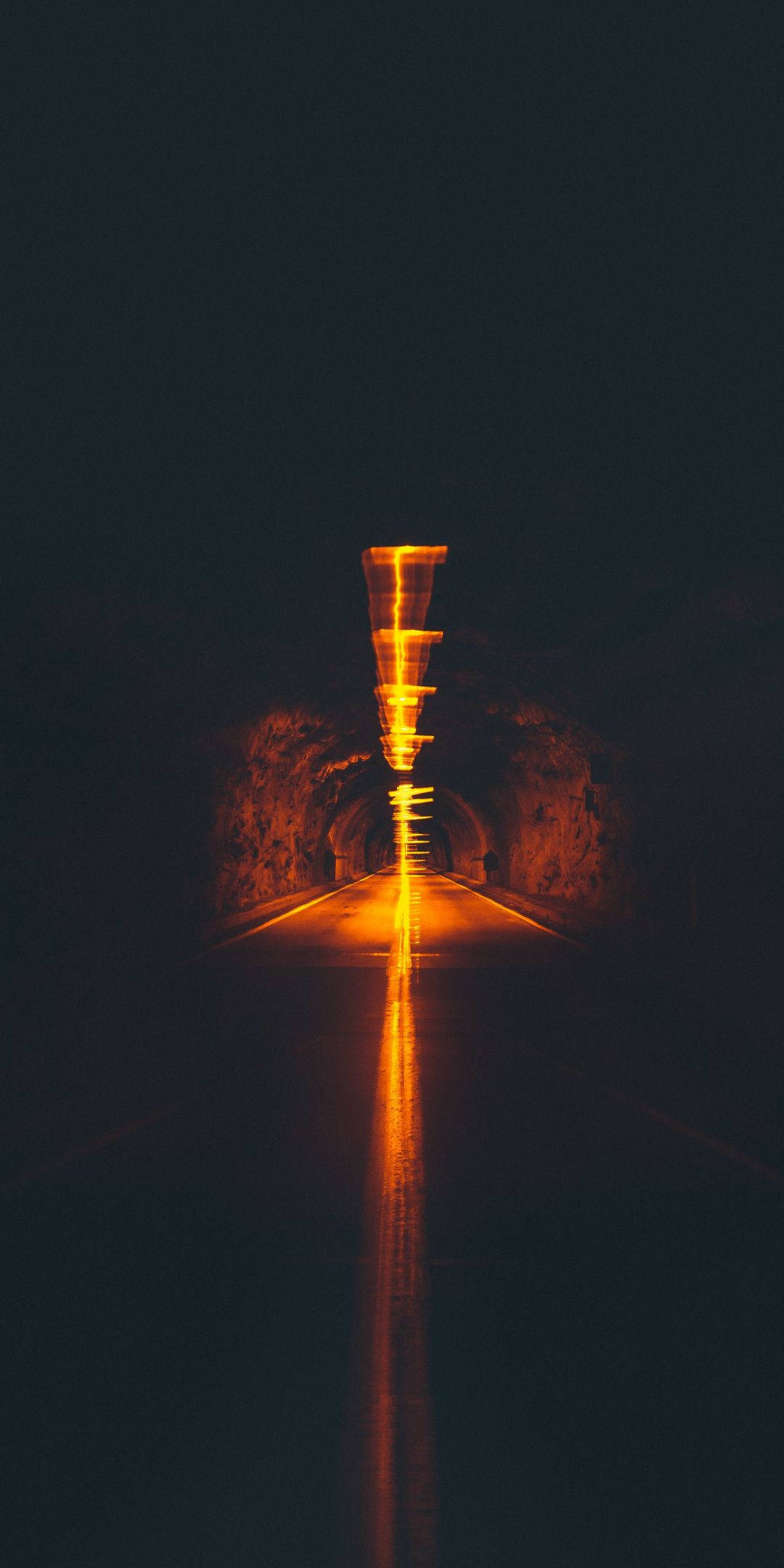 pitch black tunnel underground, glowing orange light trails, moving vehicle, Full HD Phone Wallpaper