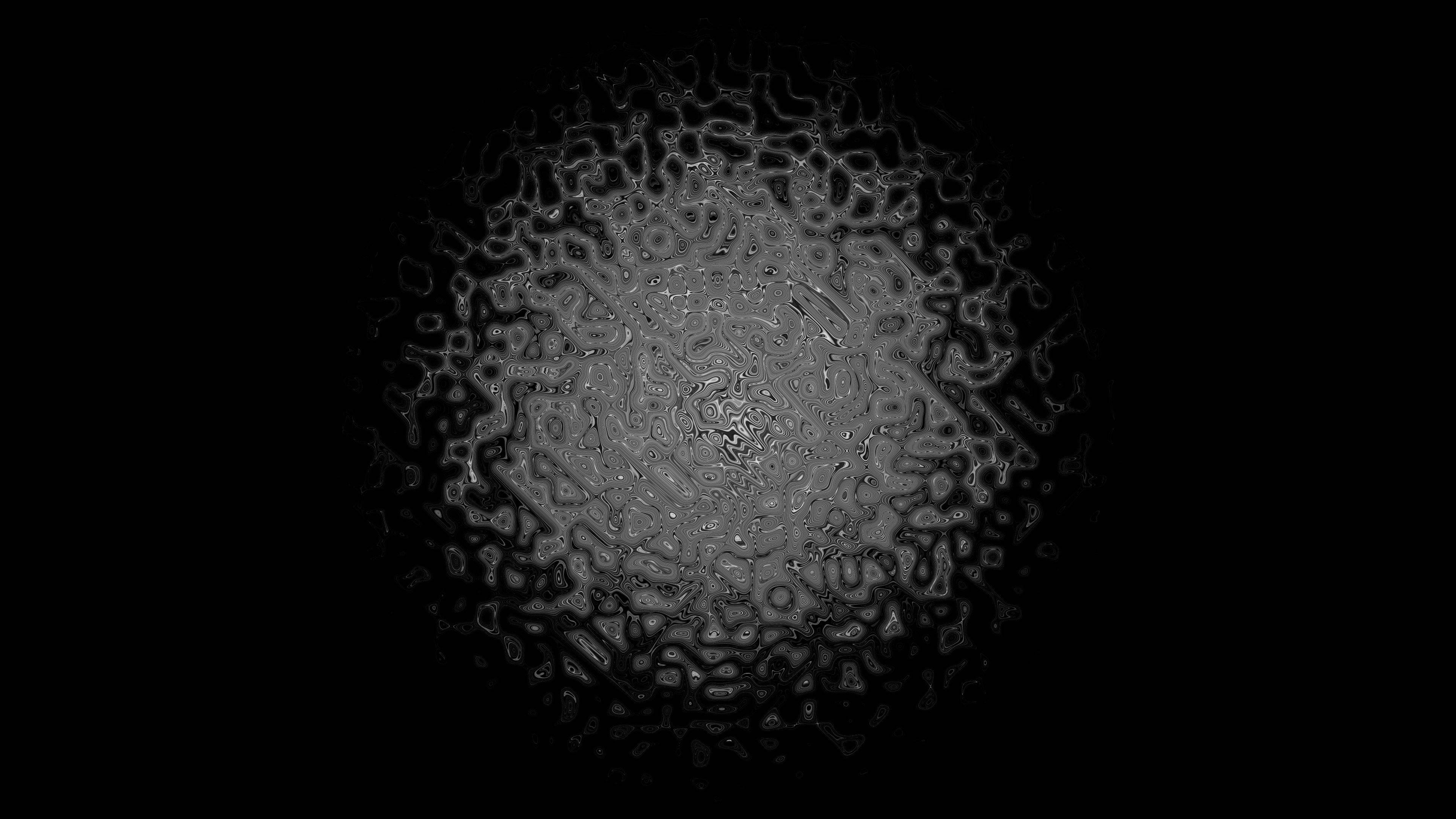 abstract gray design, pitch black, monochrome fractal pattern, 4K Desktop Wallpaper
