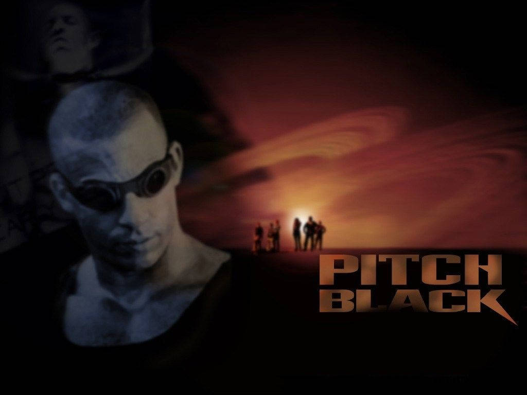 Pitch Black, orange text, goggles, SD Desktop Wallpaper
