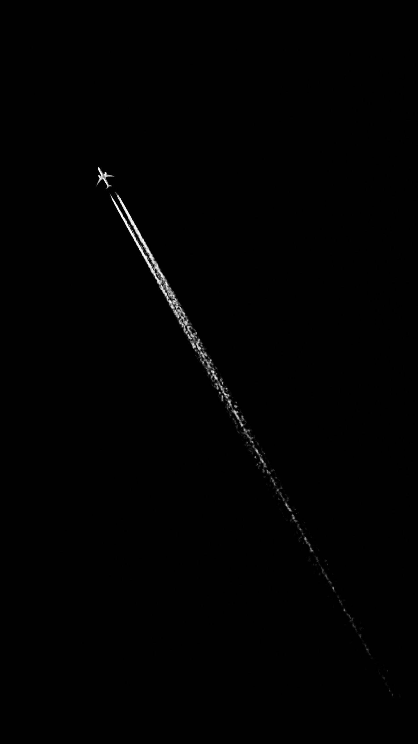 flying jet, contrail, diagonally, 2K Phone Wallpaper