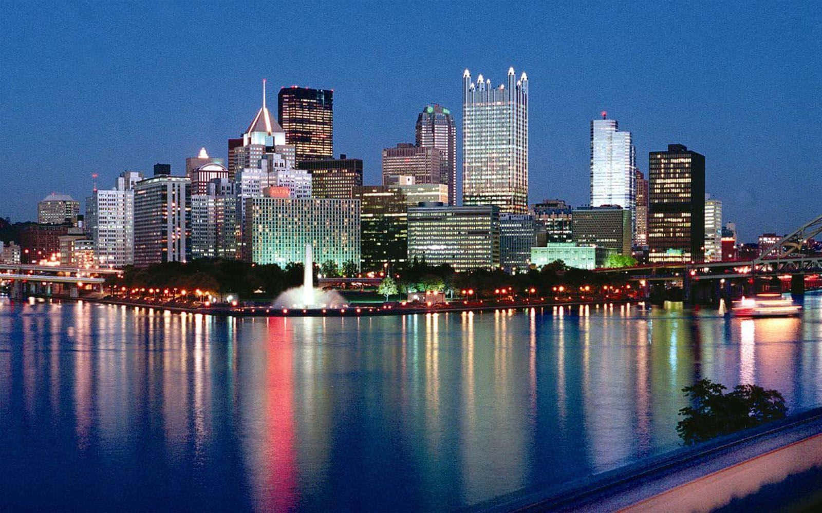Pittsburgh Skyline, dusk, illuminated skyscrapers, HD Desktop Wallpaper