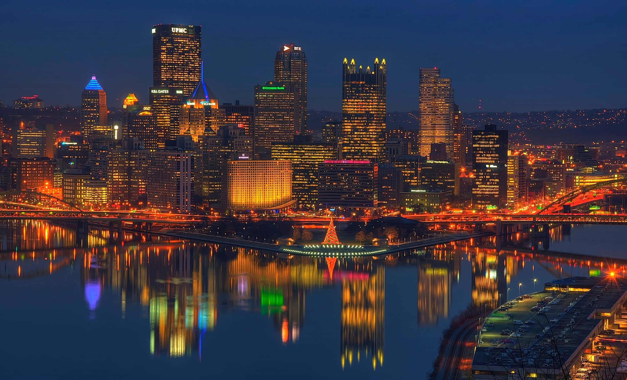 Pittsburgh Skyline, nighttime cityscape, skyscrapers, Full HD Desktop Wallpaper