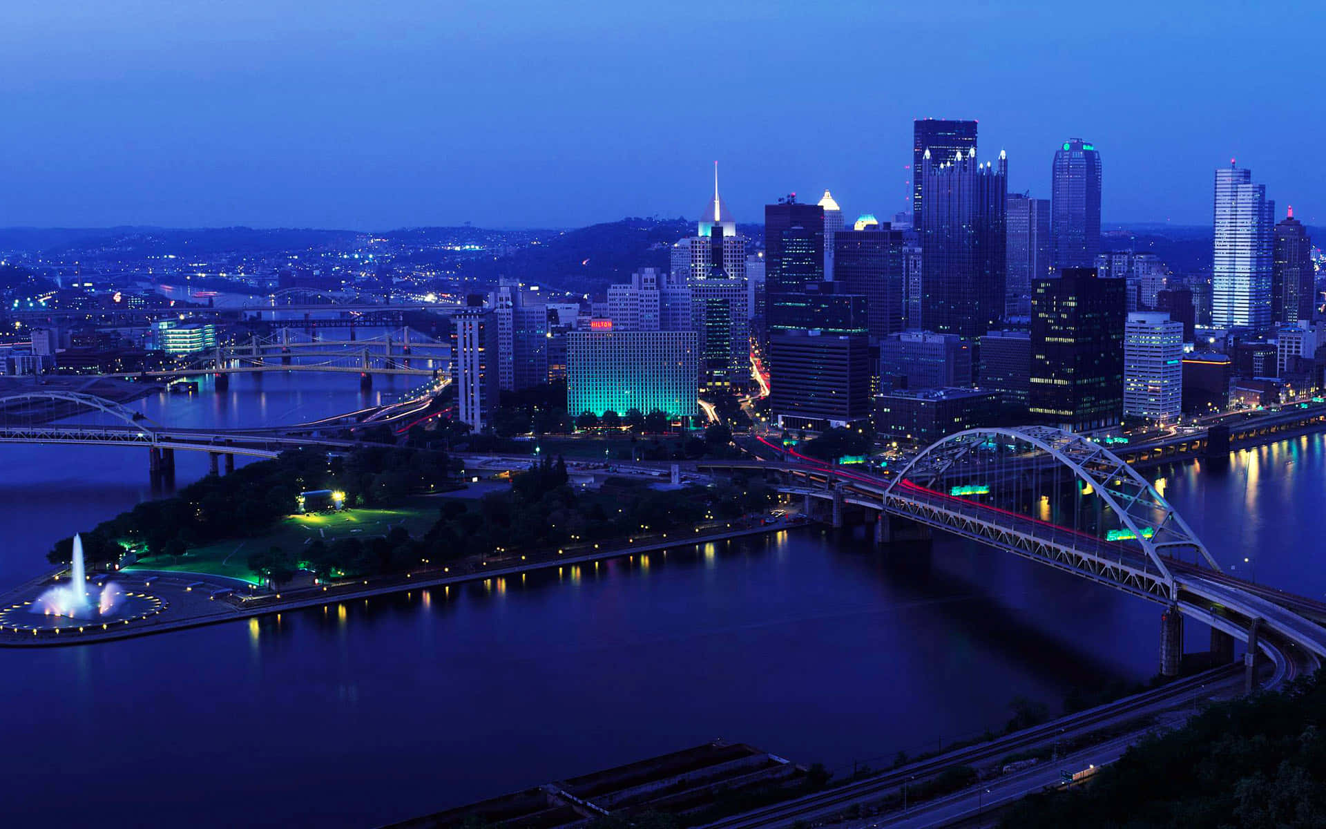 Pittsburgh Skyline, dusk, glowing skyscrapers, Full HD Desktop Wallpaper