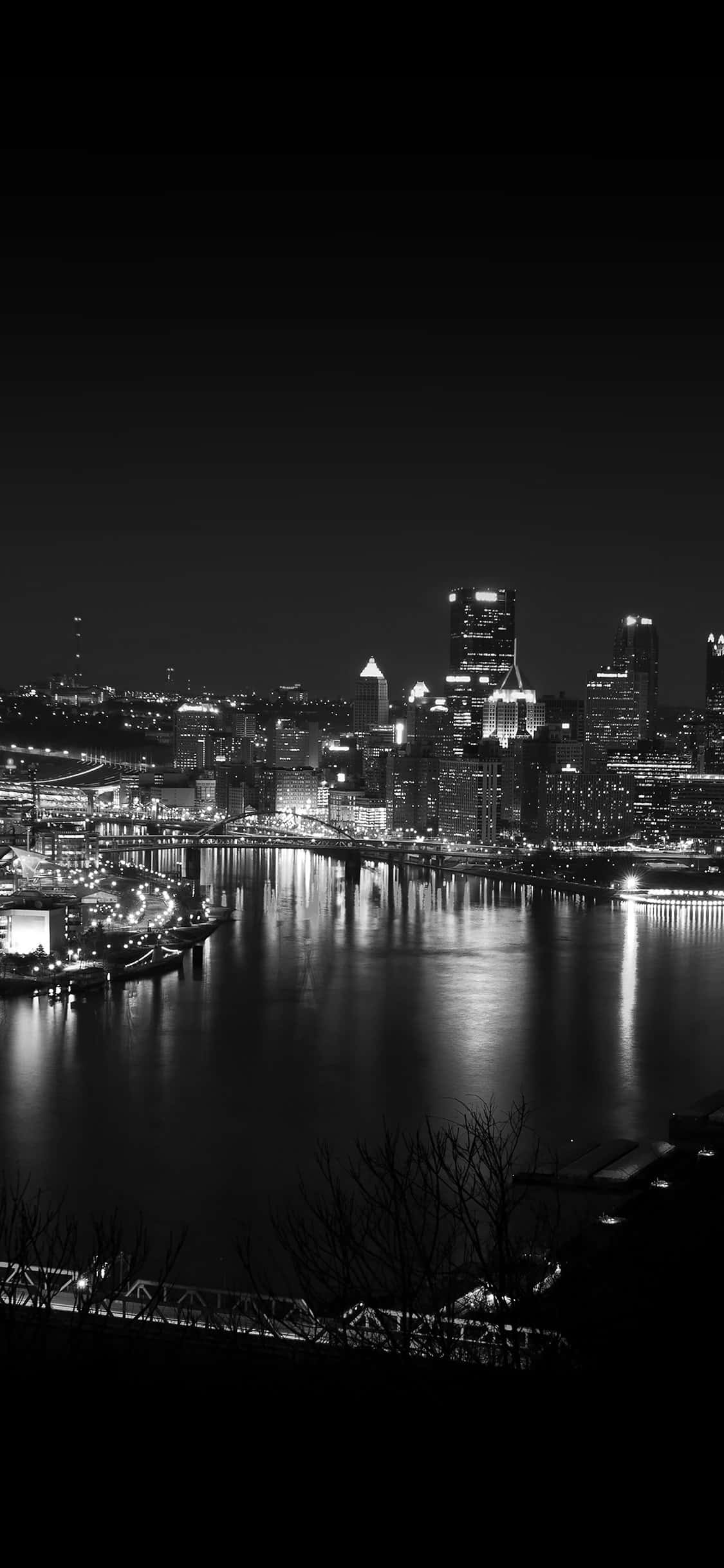 Pittsburgh Skyline, monochrome, night, Full HD Phone Wallpaper