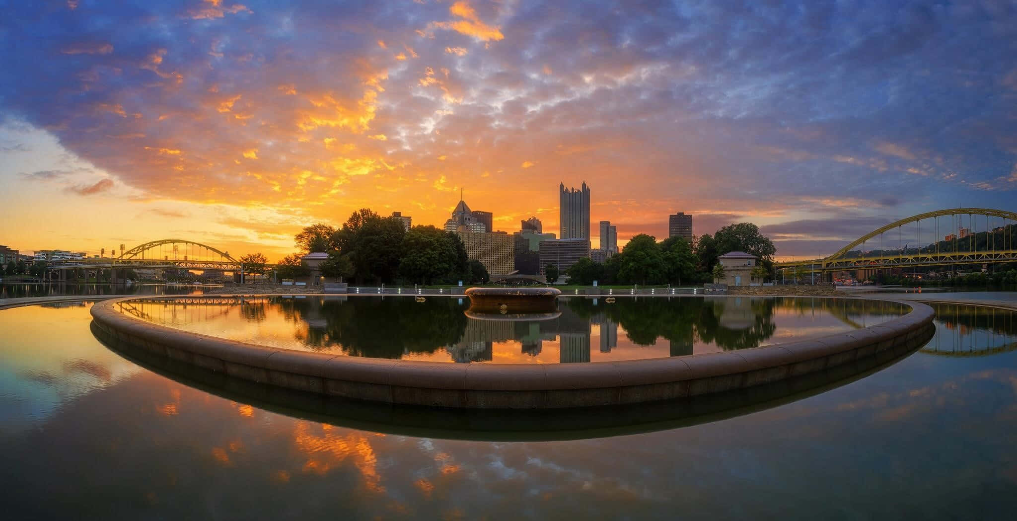 Pittsburgh Skyline, dusk, orange, Full HD Desktop Wallpaper