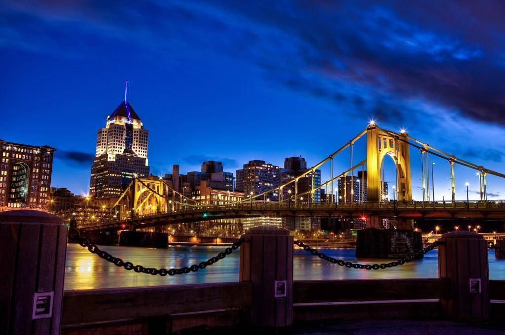 Pittsburgh, suspension bridge, water, SD Desktop Wallpaper