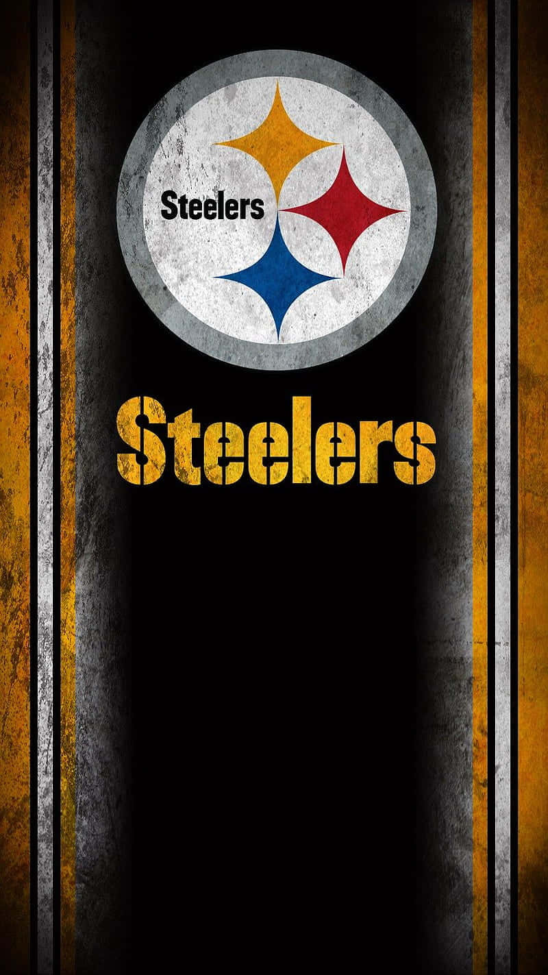 Pittsburgh Steelers Logo, yellow red and blue starburst, weathered gray background, HD Phone Wallpaper