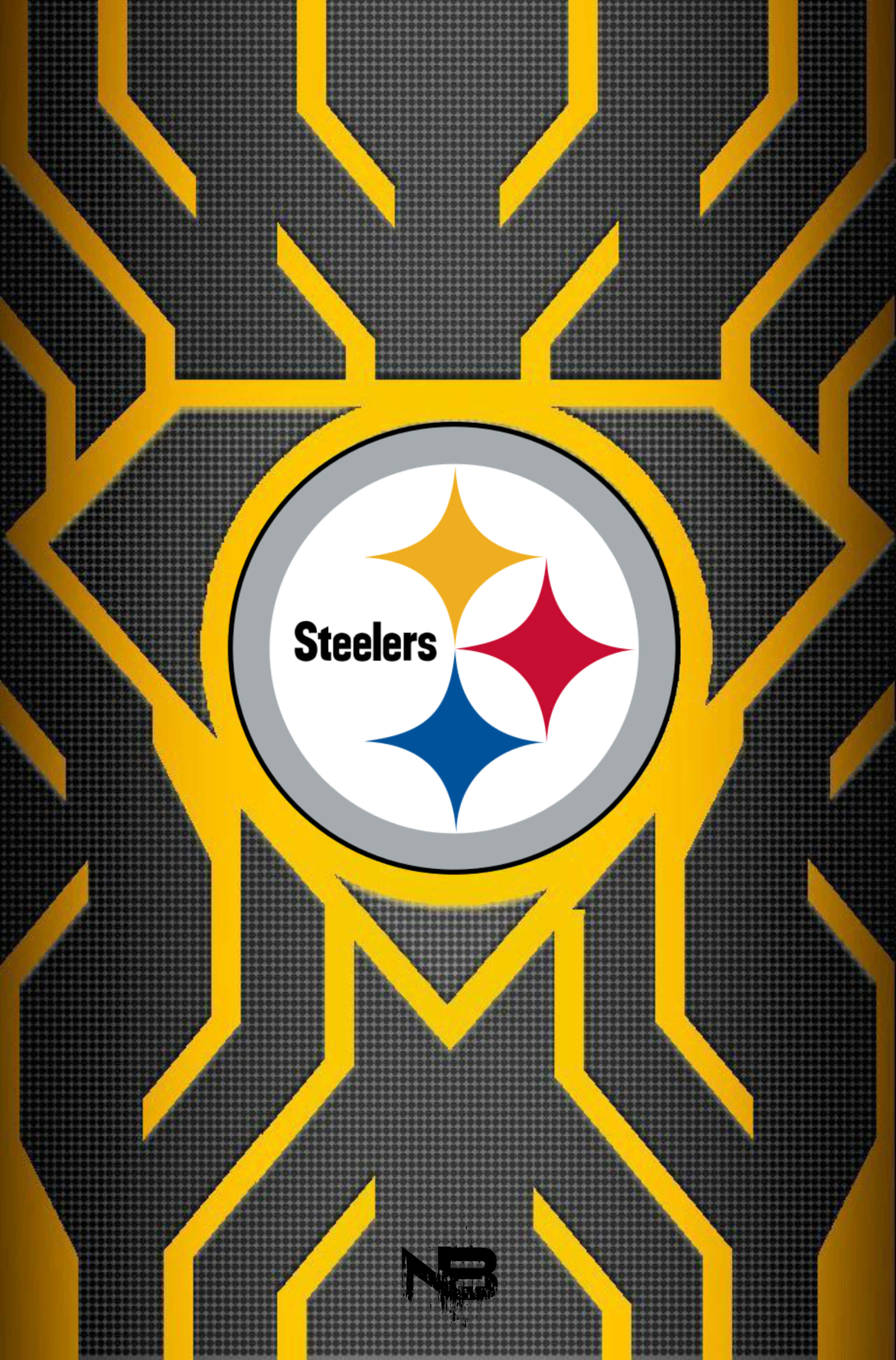Pittsburgh Steelers Logo, bold yellow geometric pattern, dark textured background, 2K Phone Wallpaper