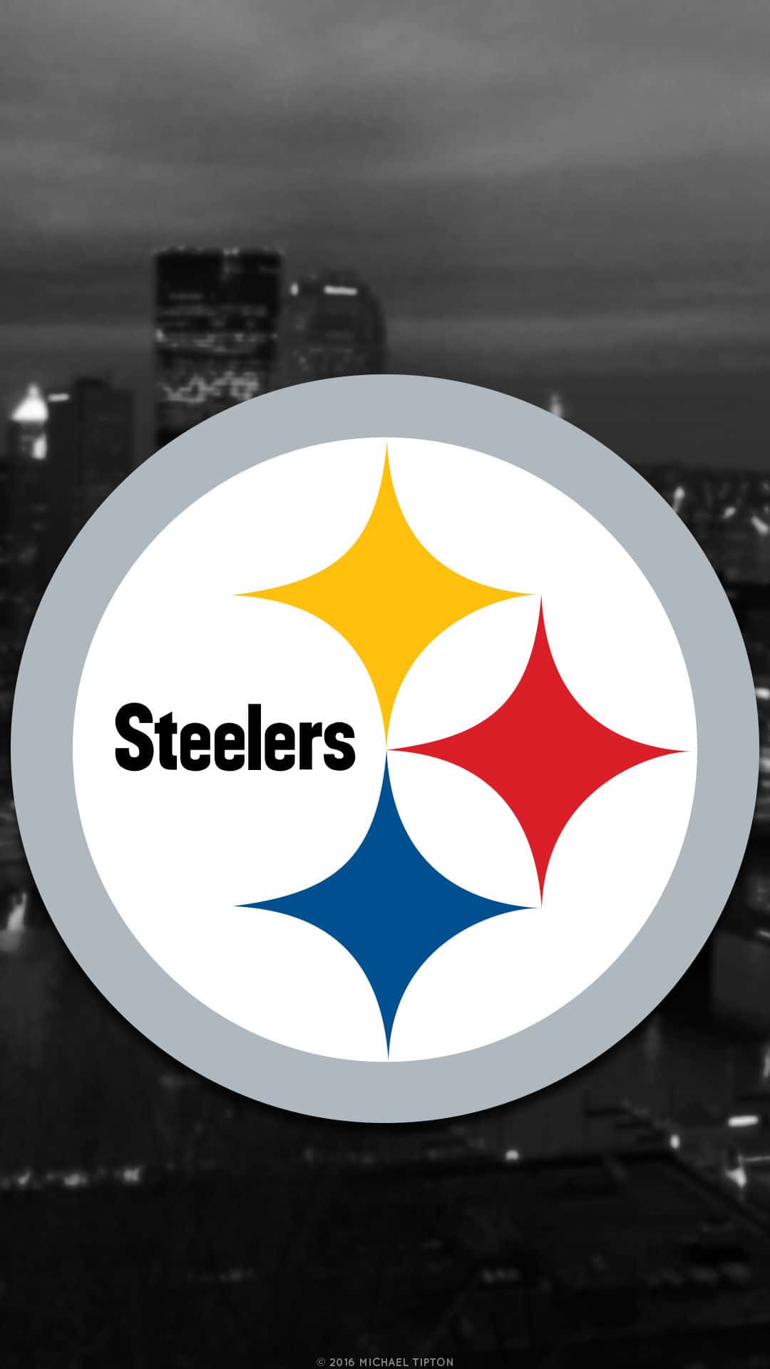 Pittsburgh Steelers Logo, black and white city skyline, night, Full HD Phone Wallpaper