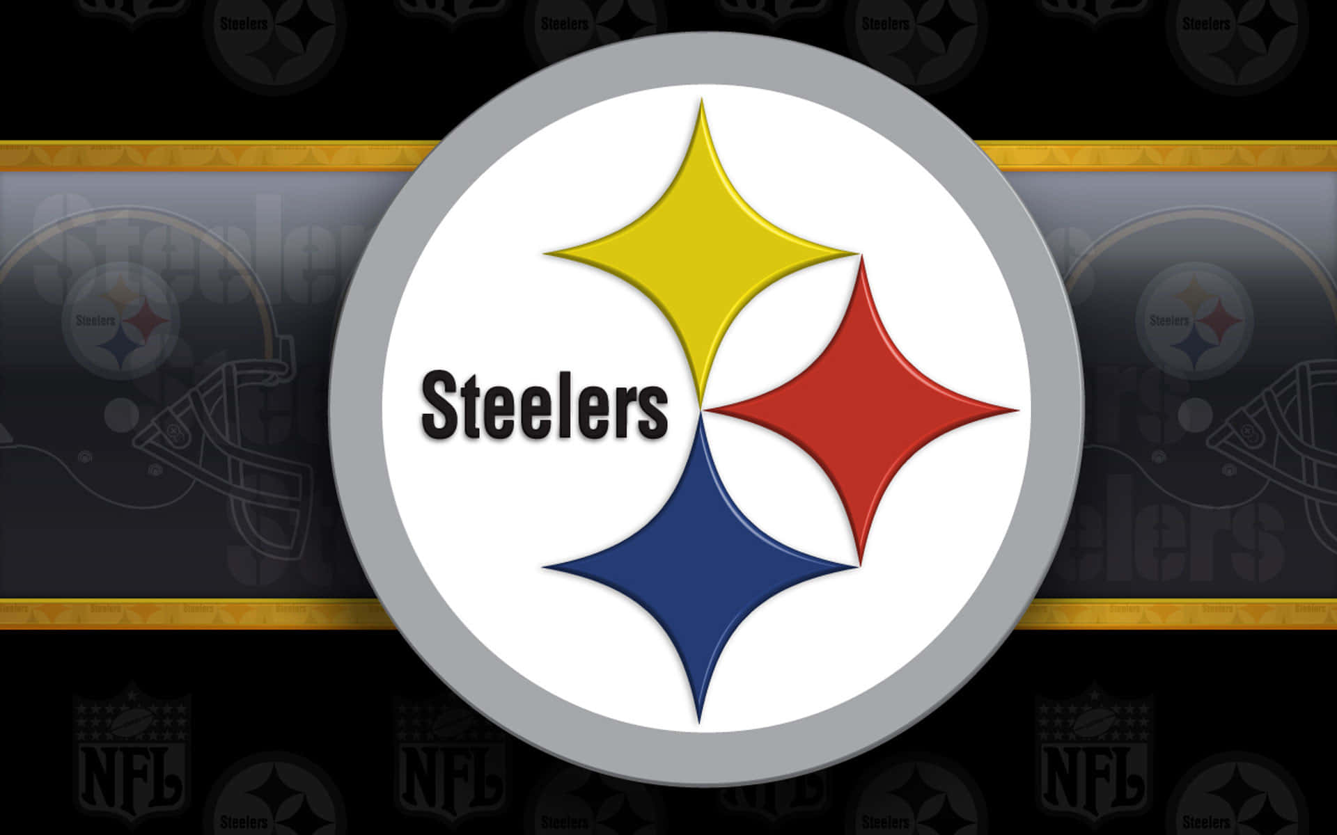 Pittsburgh Steelers Logo, yellow red and blue starburst design, dark background, Full HD Desktop Wallpaper