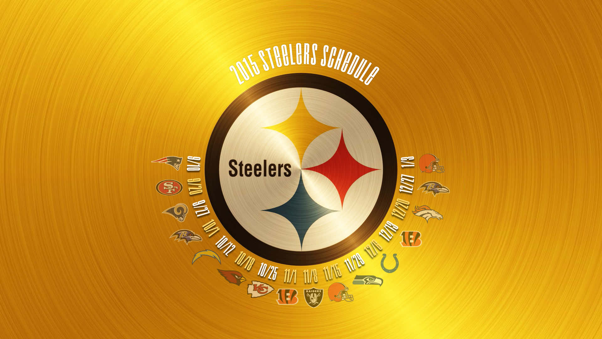 Pittsburgh Steelers logo, 2015 schedule, opposing team logos, Full HD Desktop Wallpaper