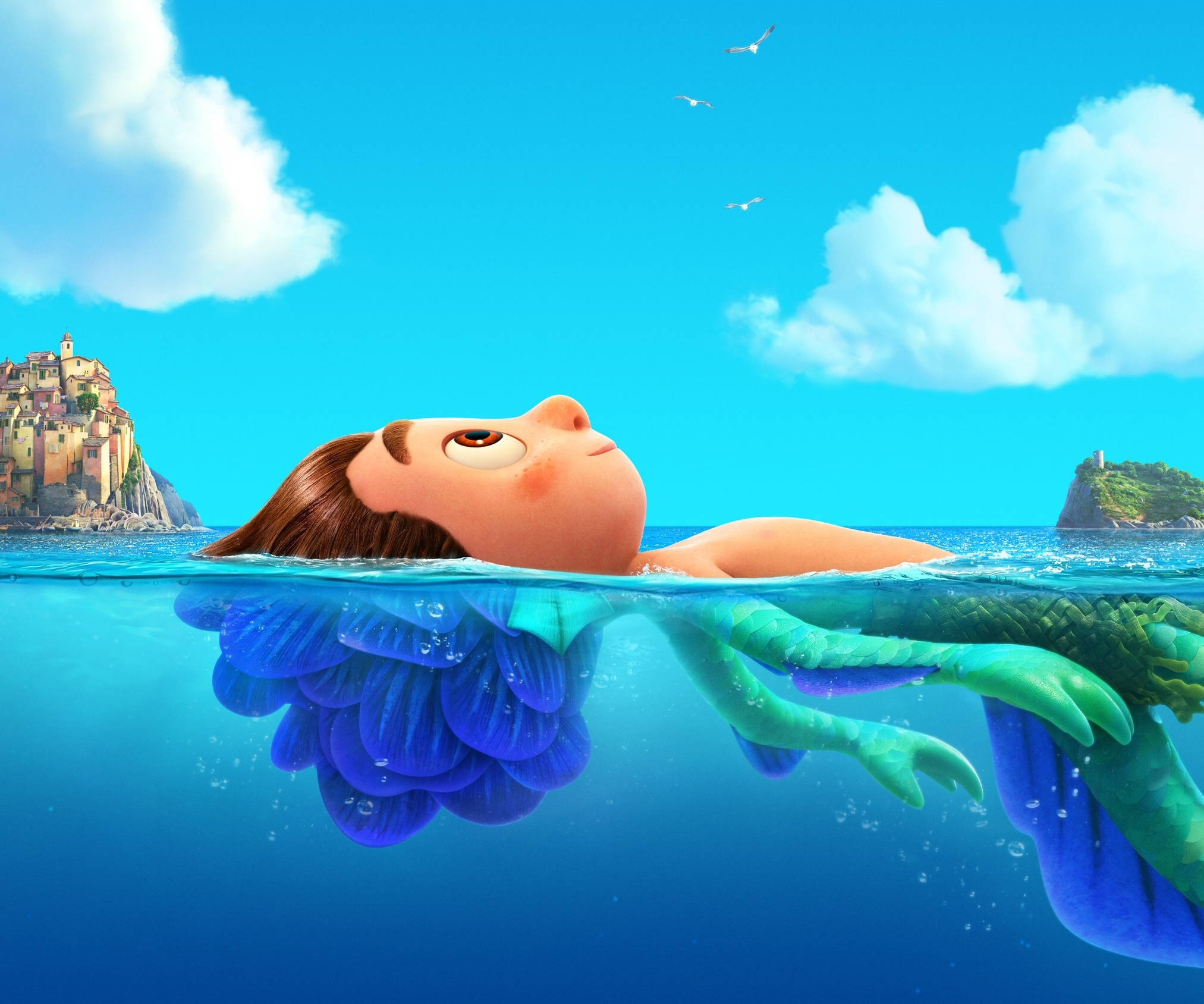 Pixar Luca, blue tail, clear blue water, Full HD Desktop Wallpaper