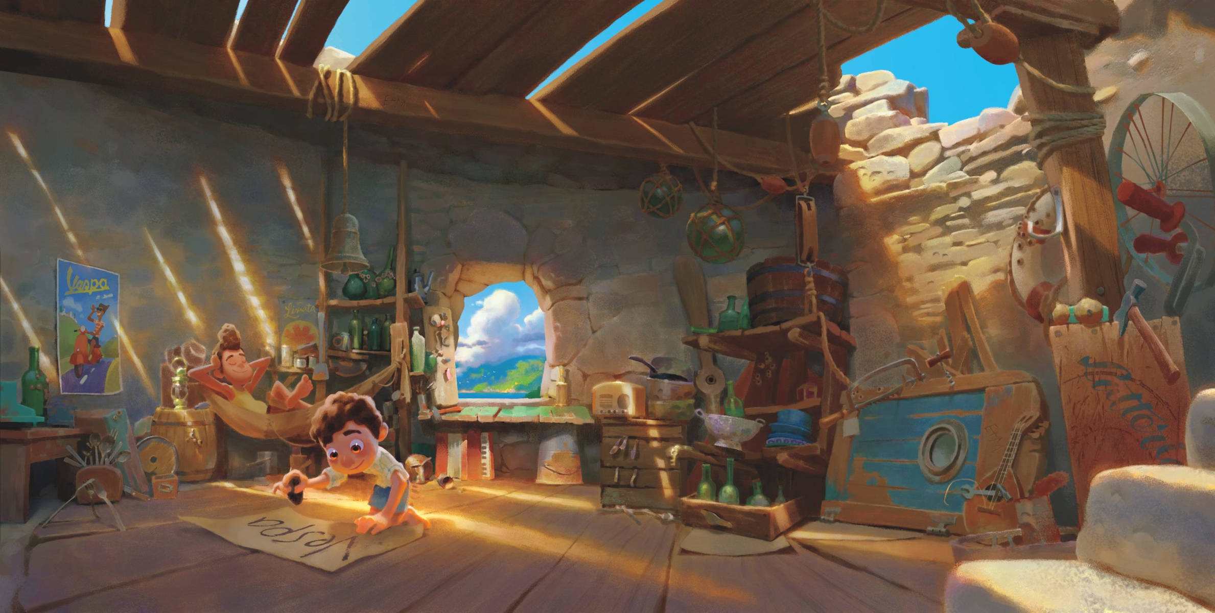 Pixar Luca, wooden floor, sunlit, Full HD Desktop Wallpaper