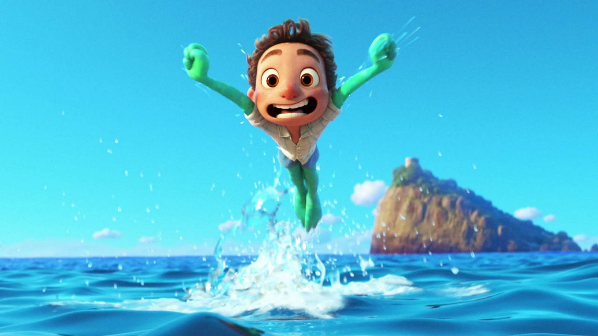 Pixar Luca, leaping on water, ocean waves, Full HD Desktop Wallpaper