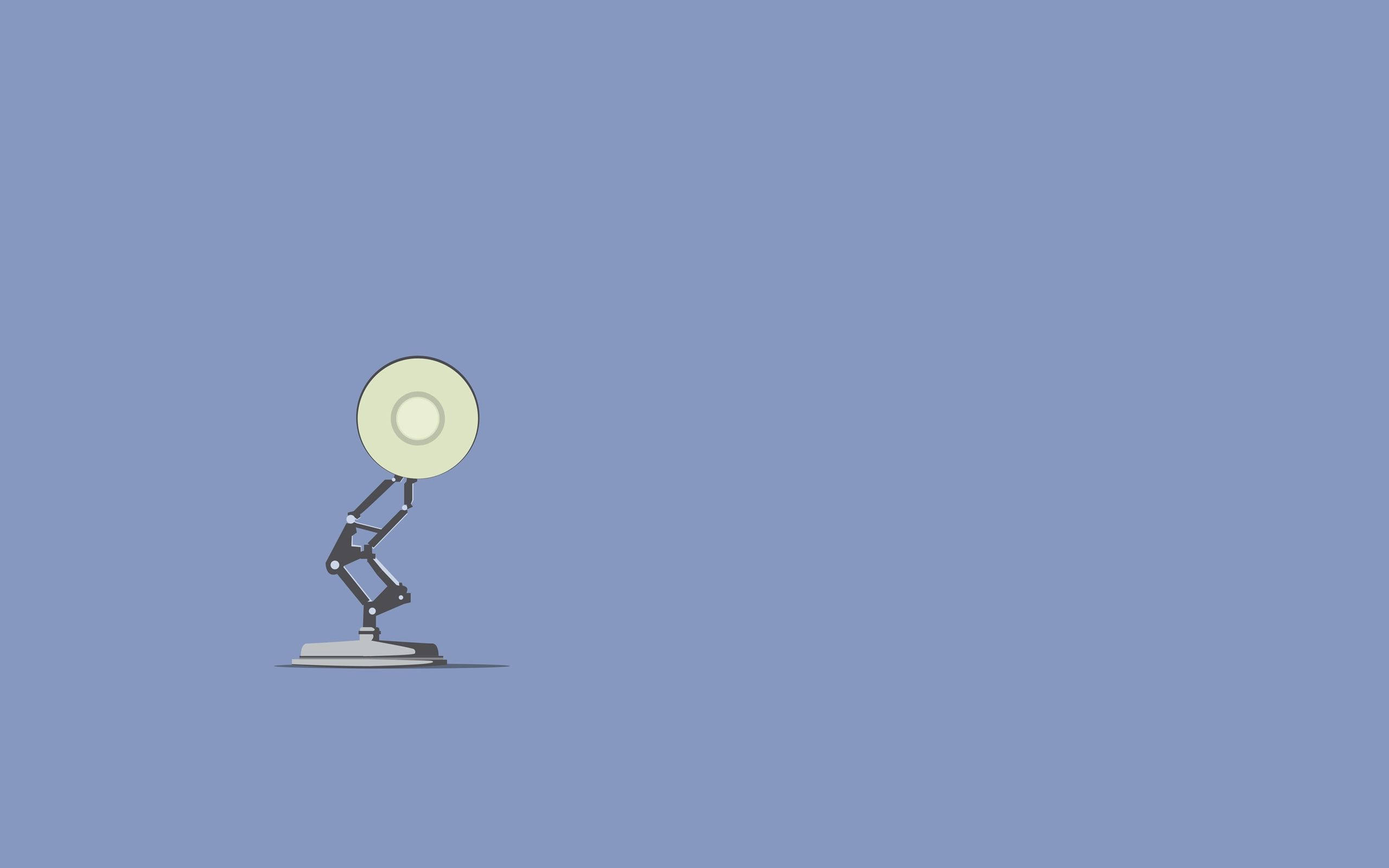 Pixar, minimalist desk lamp, glowing circular shade, 2K Desktop Wallpaper