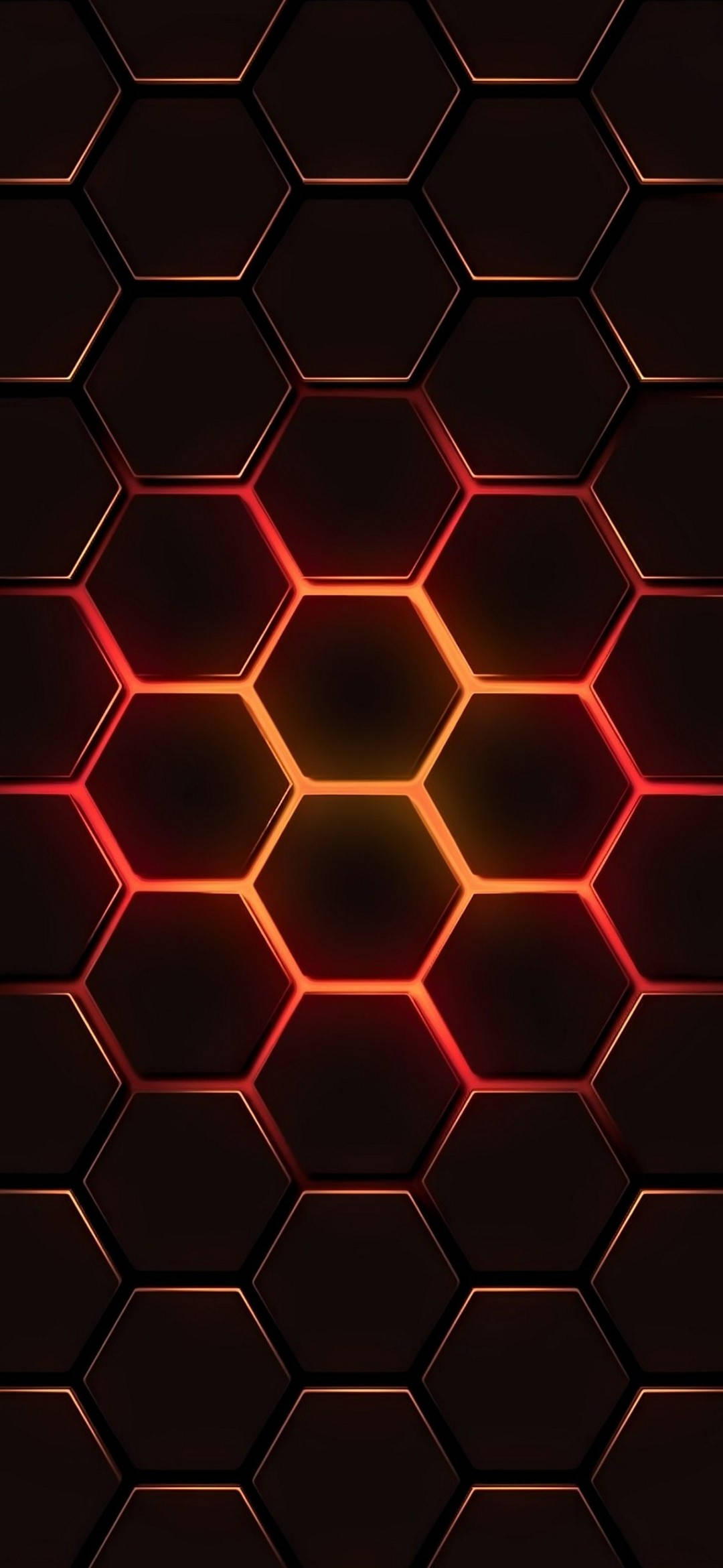 Pixel 5, glowing red hexagonal tiles, warm light radiating from the center, Full HD Phone Wallpaper