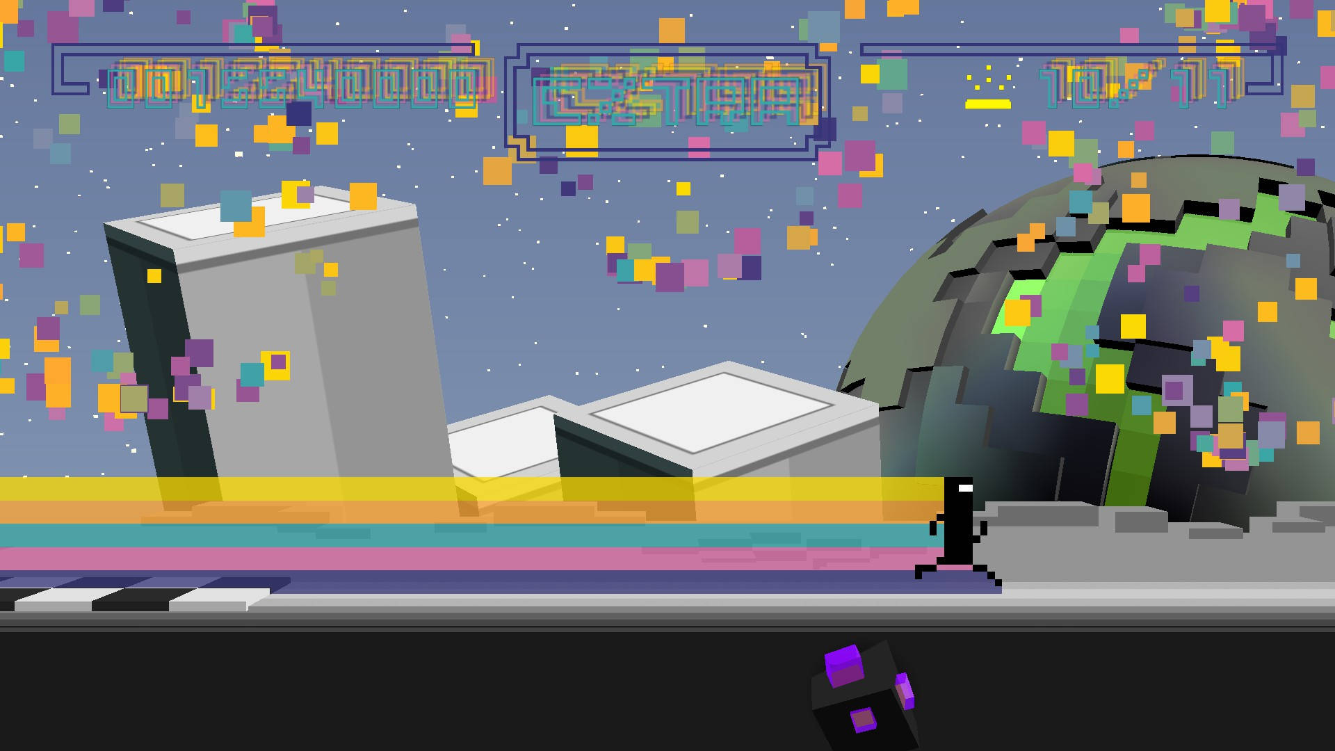 Runner Pixel Character, pixel-art game scene, black figure, Full HD Desktop Wallpaper