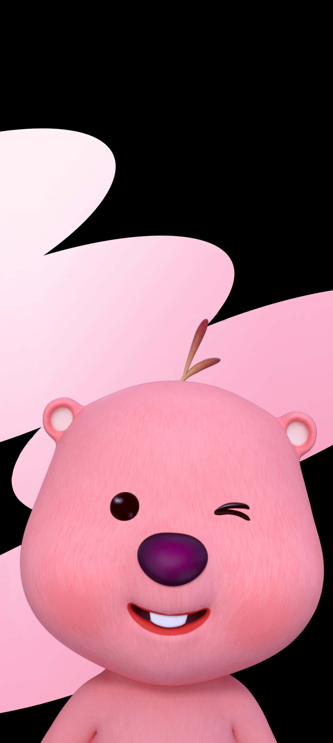 Pixel 9a, pink cartoon bear, black background, 2K Phone Wallpaper