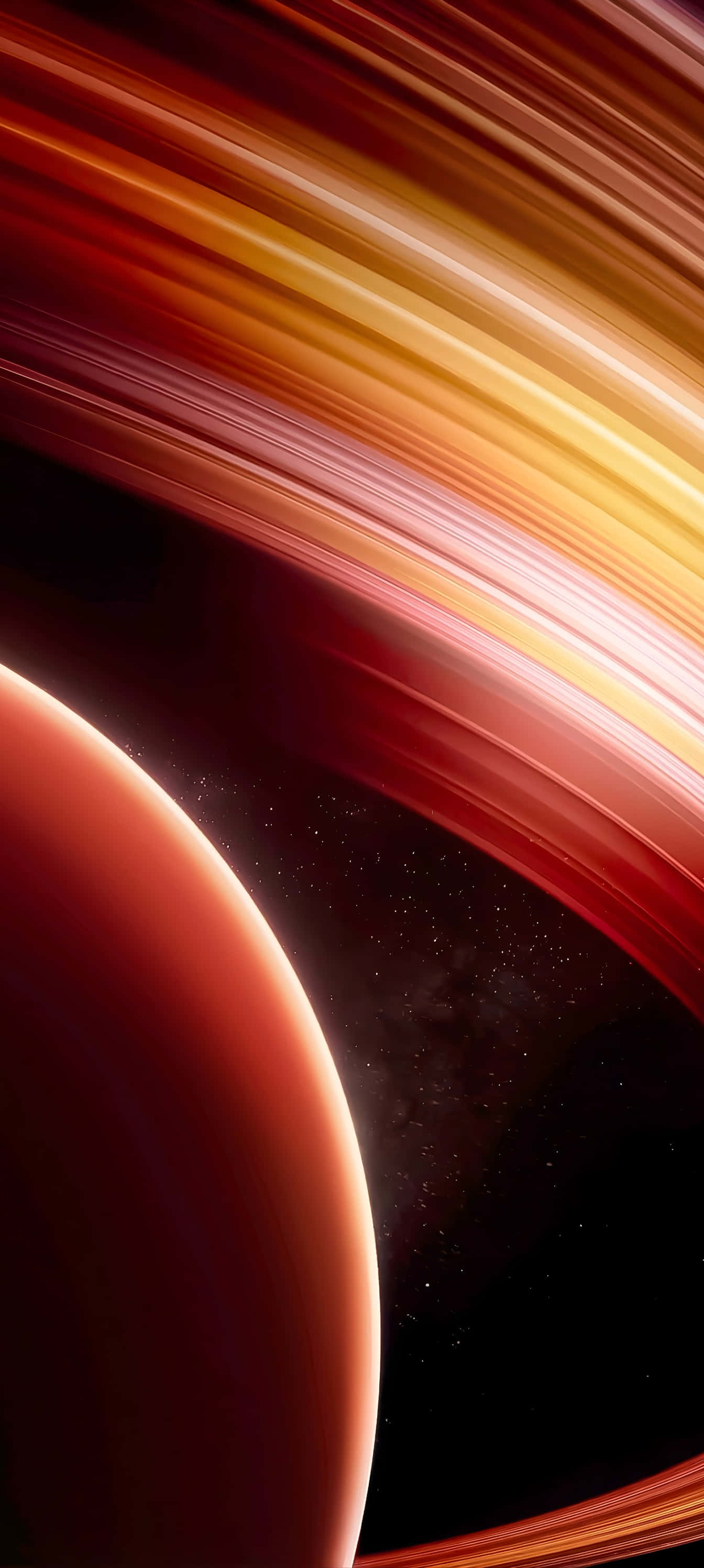 Pixel 9a, vibrant red planet, glowing golden rings, 2K Phone Wallpaper