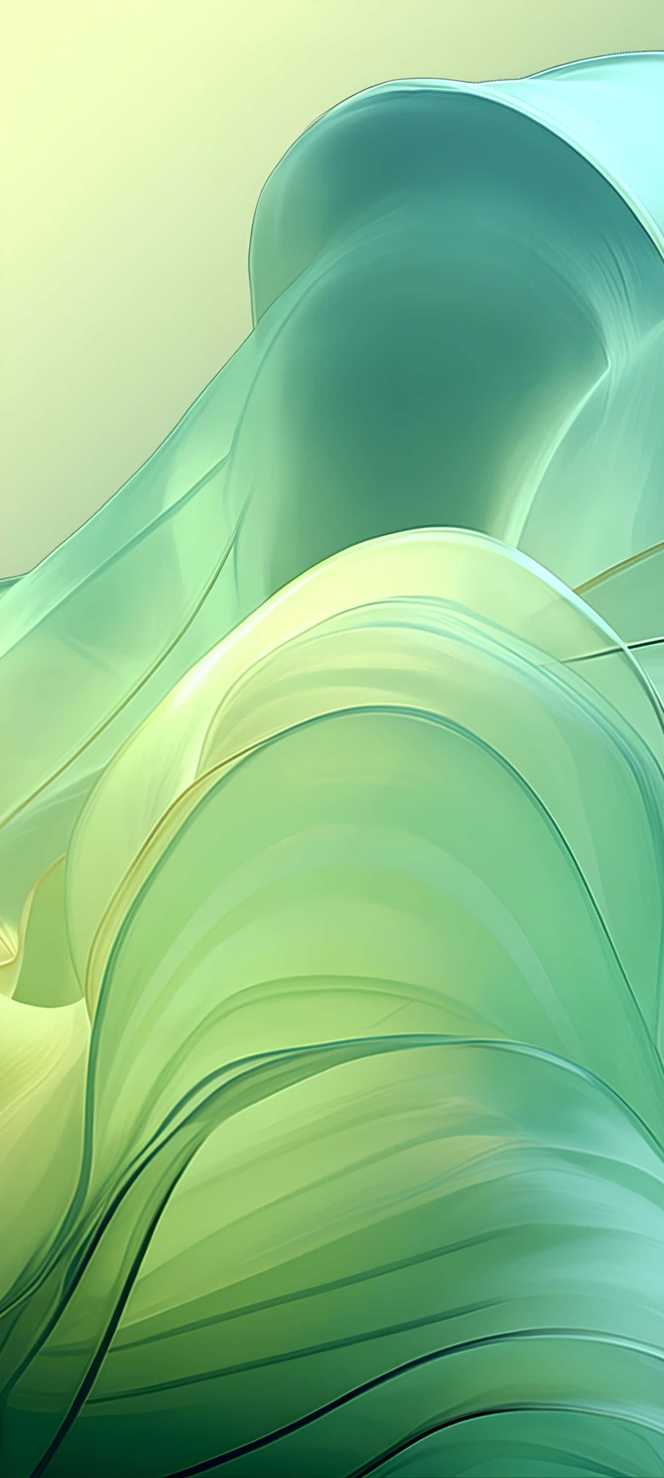 Pixel 9a, translucent green, teal waves, 2K Phone Wallpaper
