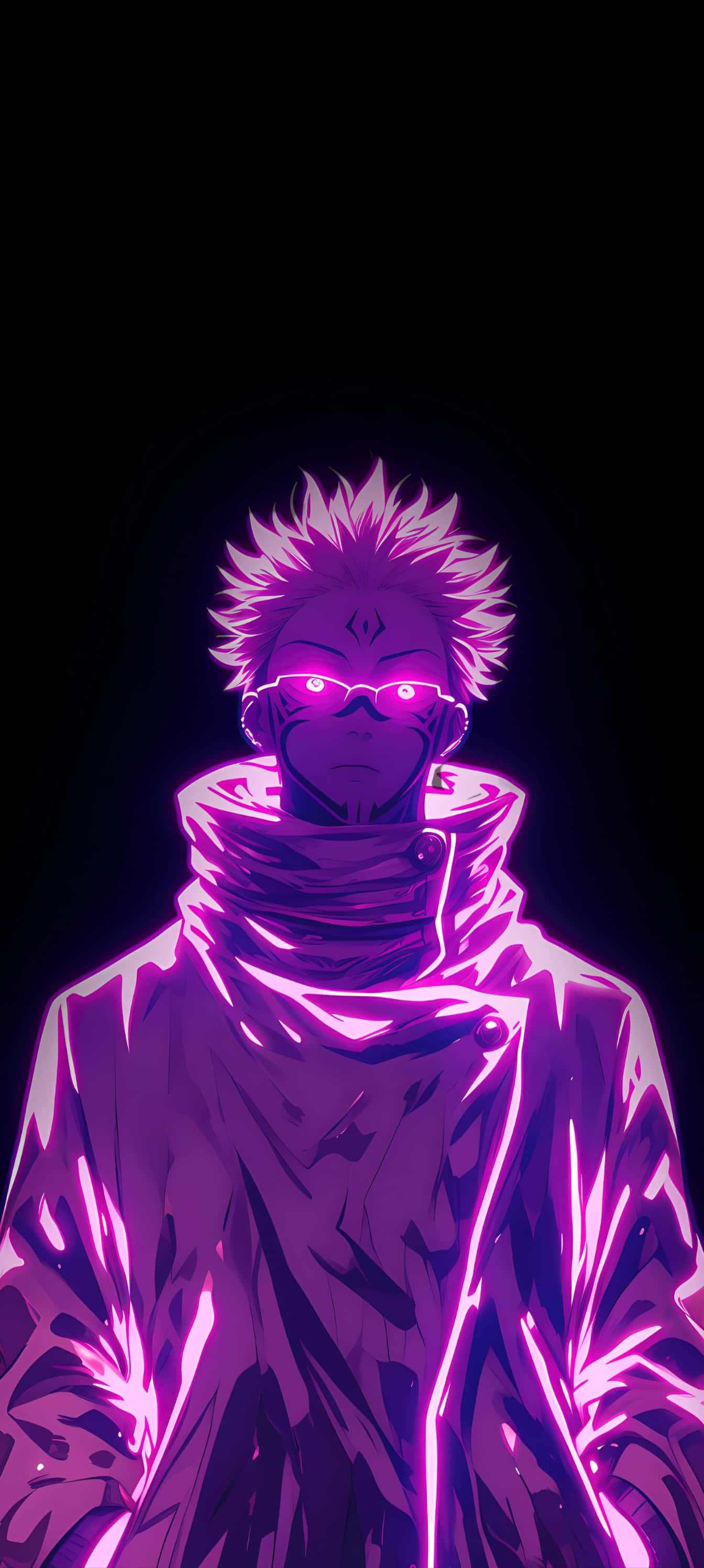 Pixel 9a, neon anime, glowing purple, 2K Phone Wallpaper