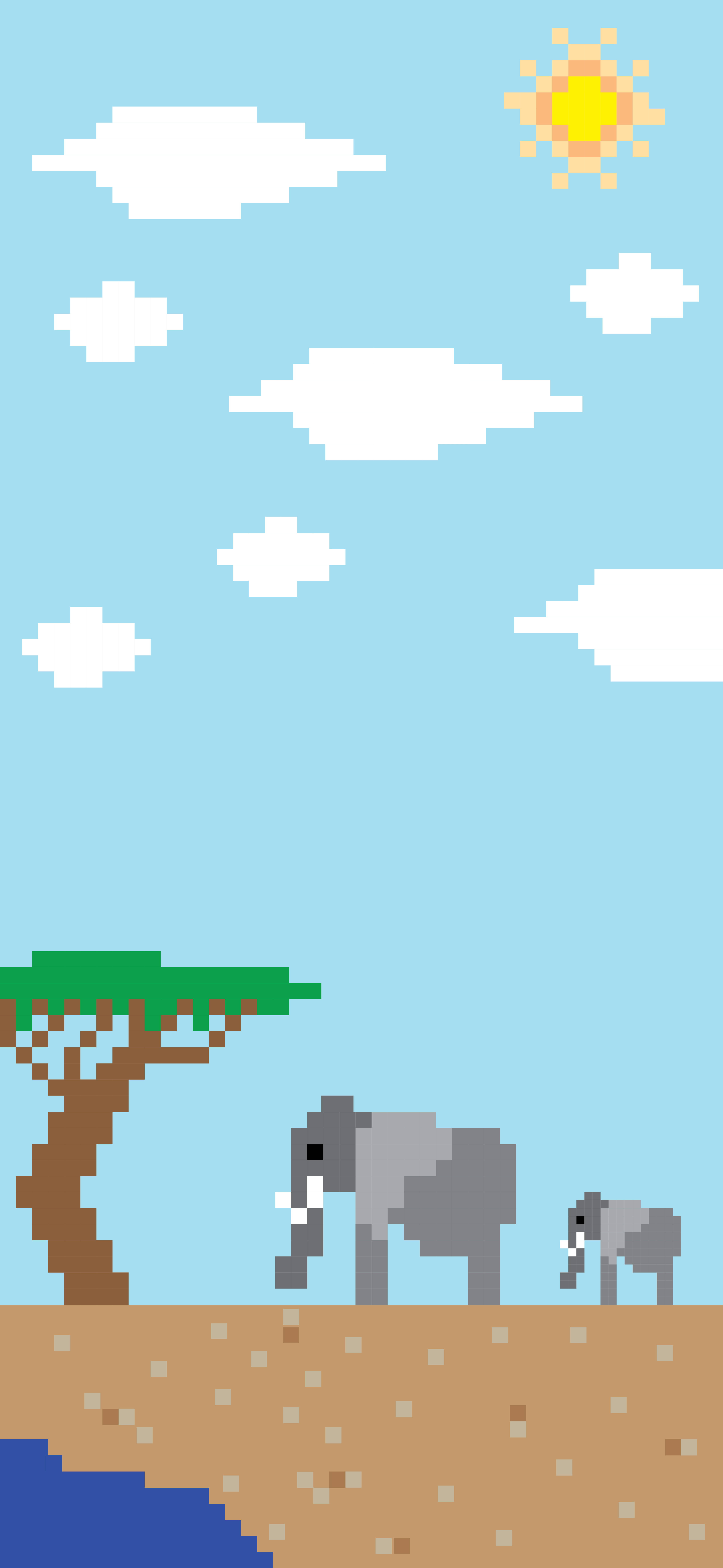 elephants, acacia tree, sunny sky, 8K Phone Wallpaper