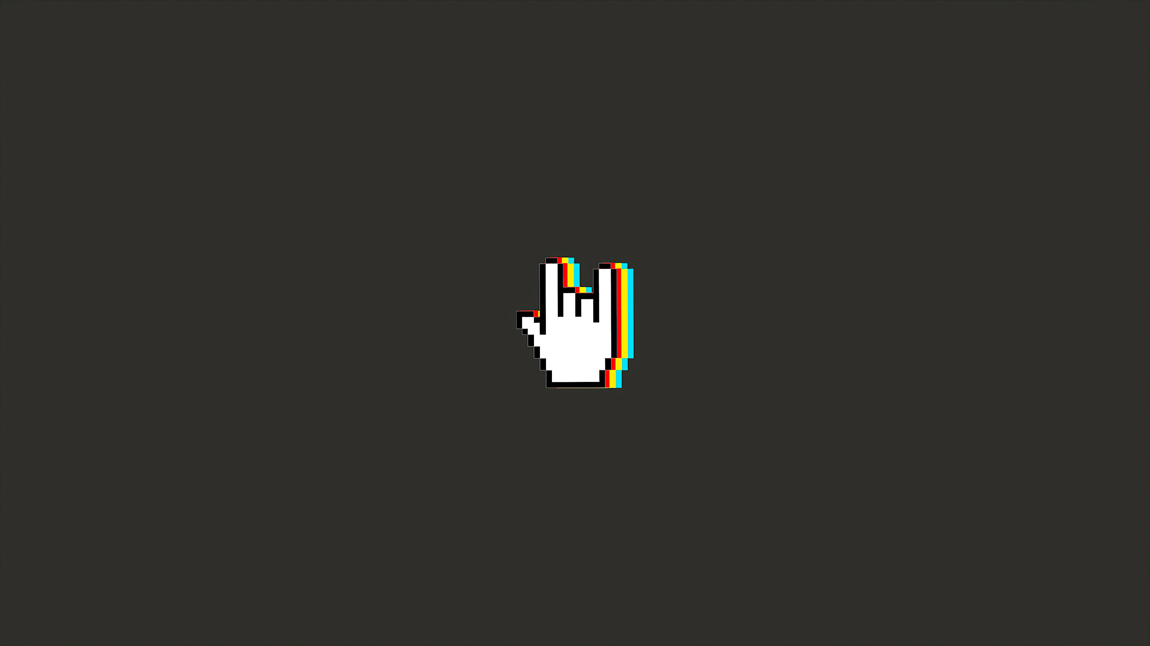 Minimal Pixel, white hand cursor, rainbow chromatic aberration, 4K Desktop Wallpaper