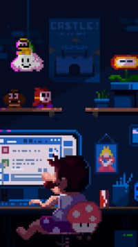 Pixel Boy, Pixel art character, dim room, SD Phone Wallpaper