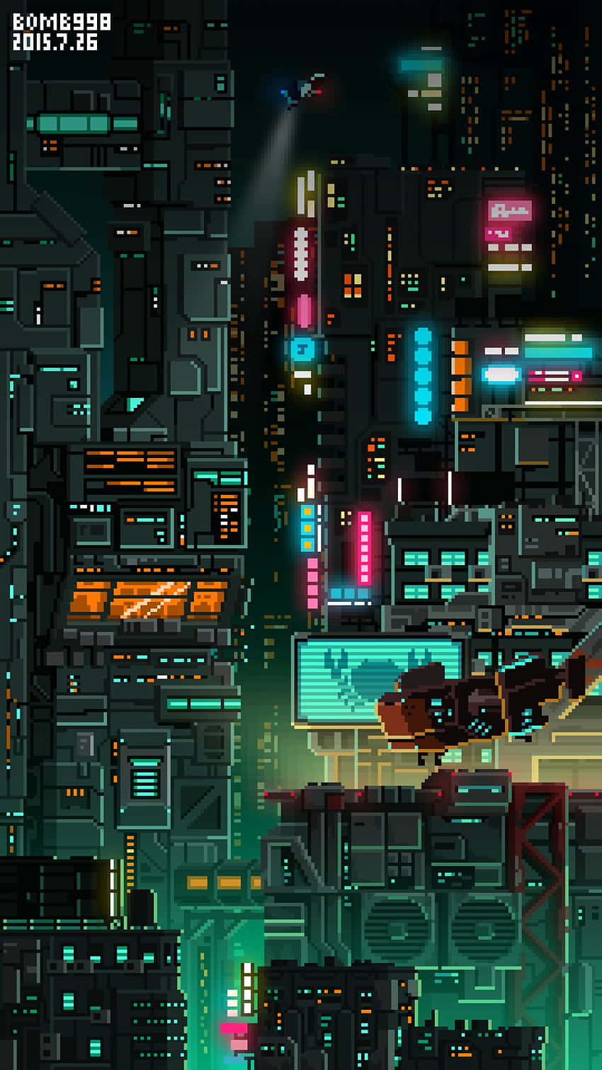 Pixel Game, cyberpunk cityscape, neon signs, HD Phone Wallpaper