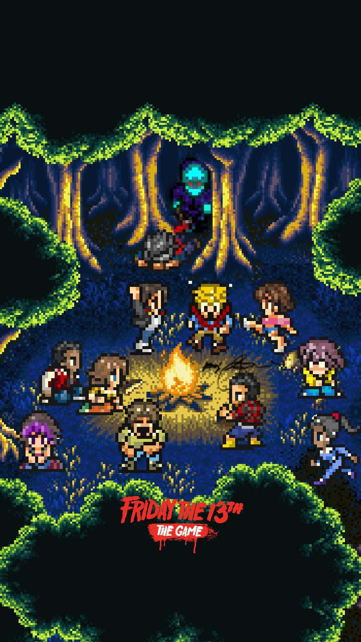 pixel art, campers, campfire, HD Phone Wallpaper