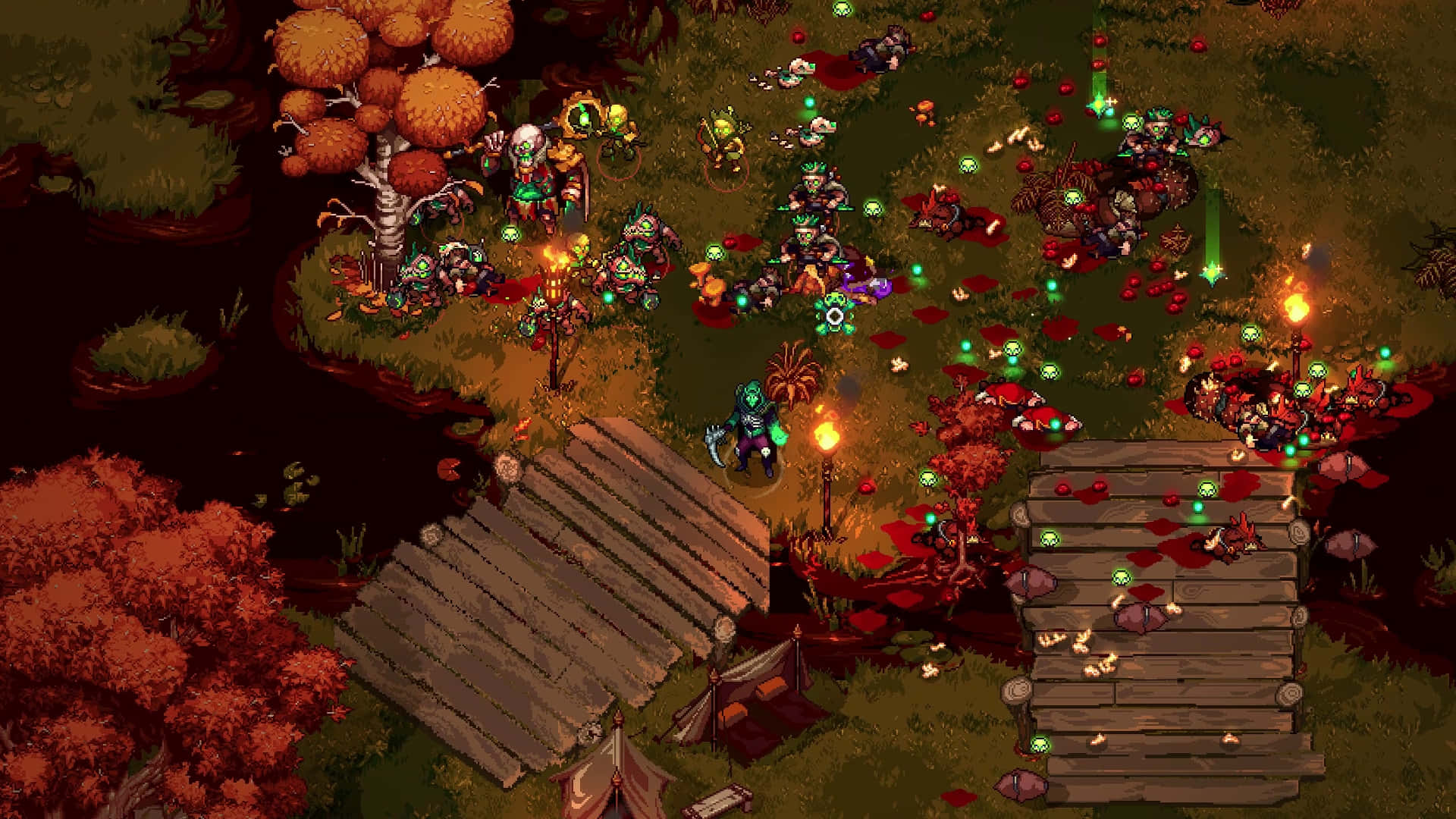 pixel game, top-down pixel-art battle scene, glowing creatures, Full HD Desktop Wallpaper