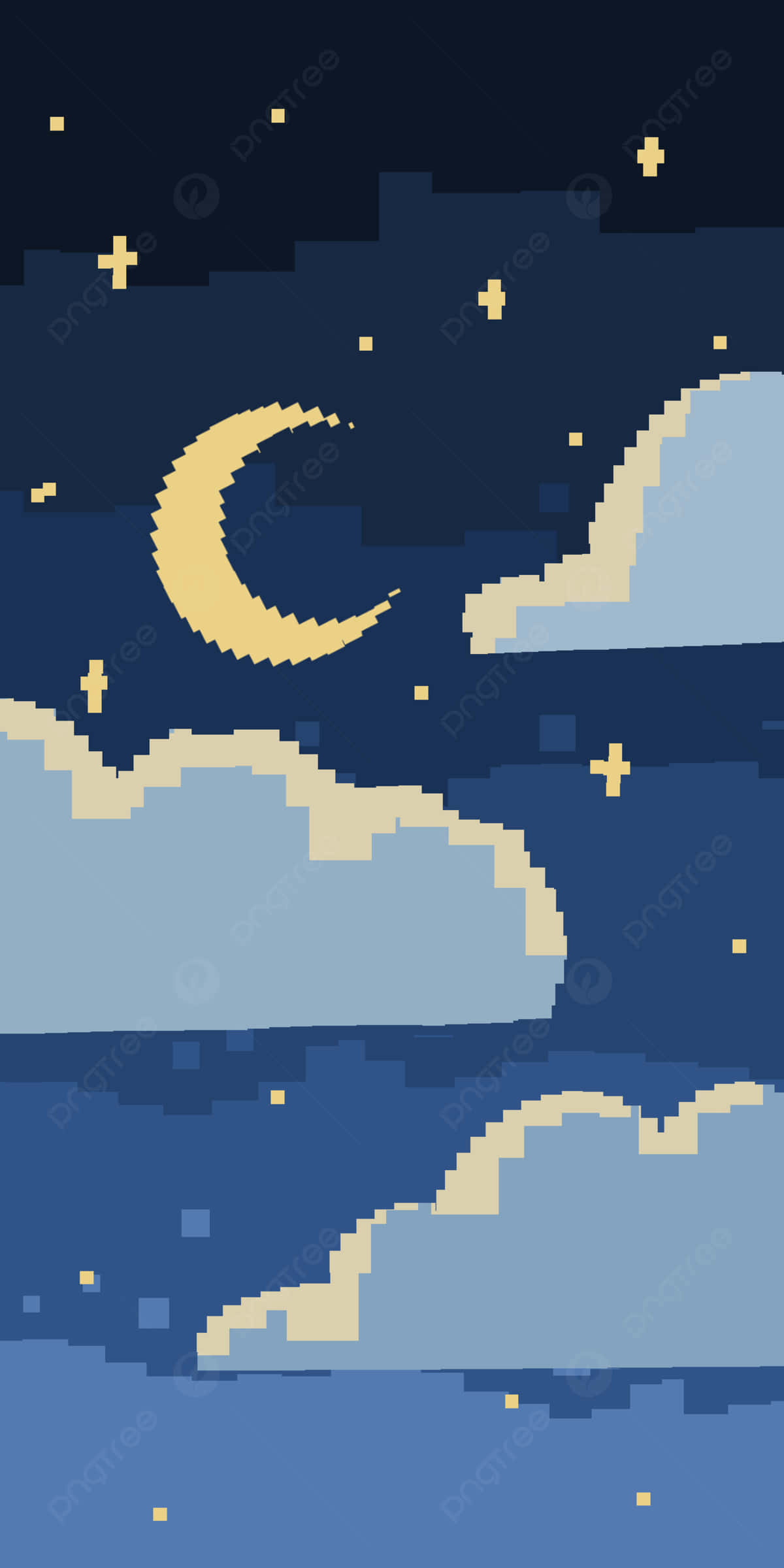 Pixel Phone, pixel art night sky, crescent moon, Full HD Phone Wallpaper