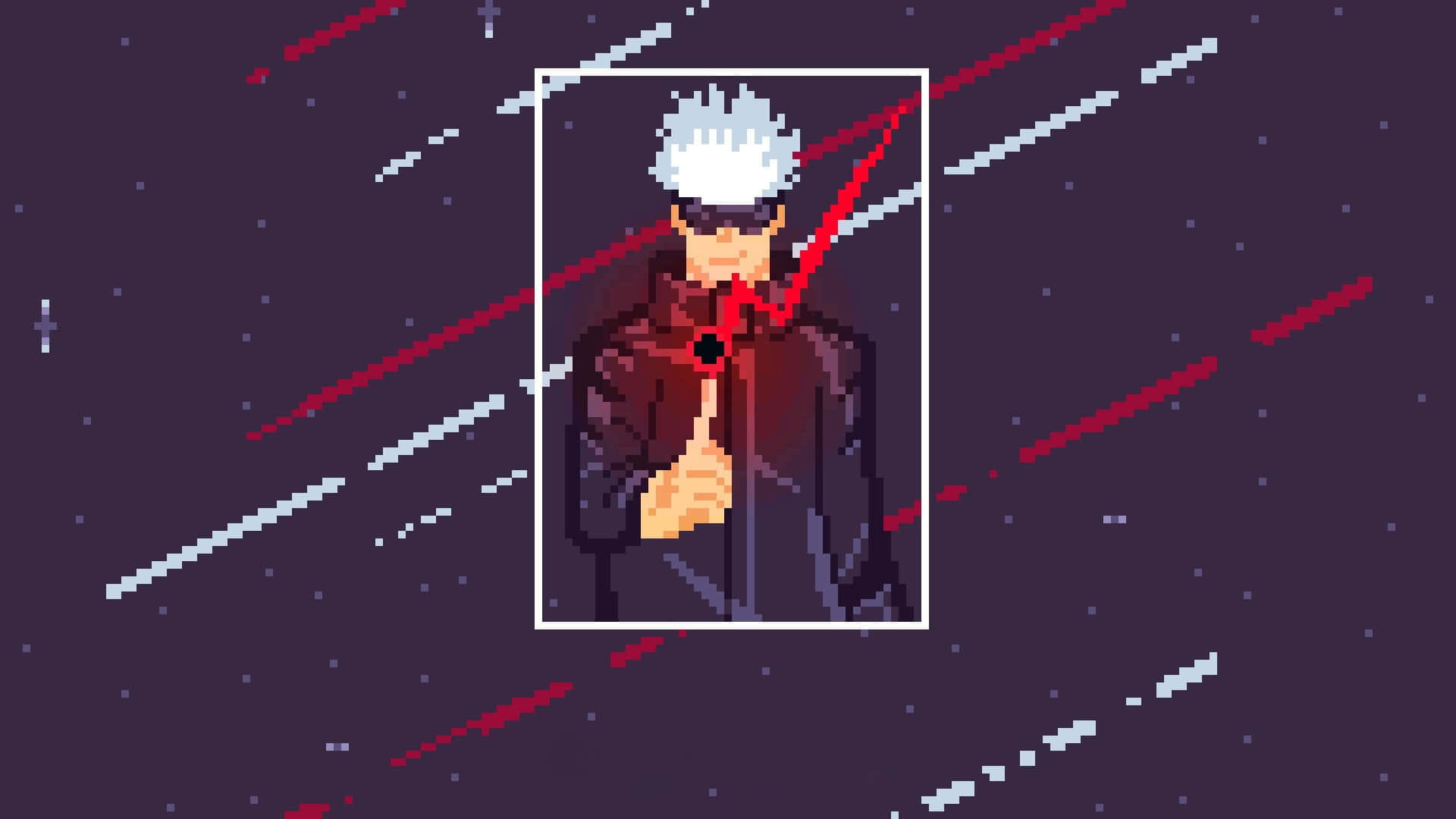 pixel art, anime character, white hair, Full HD Desktop Wallpaper